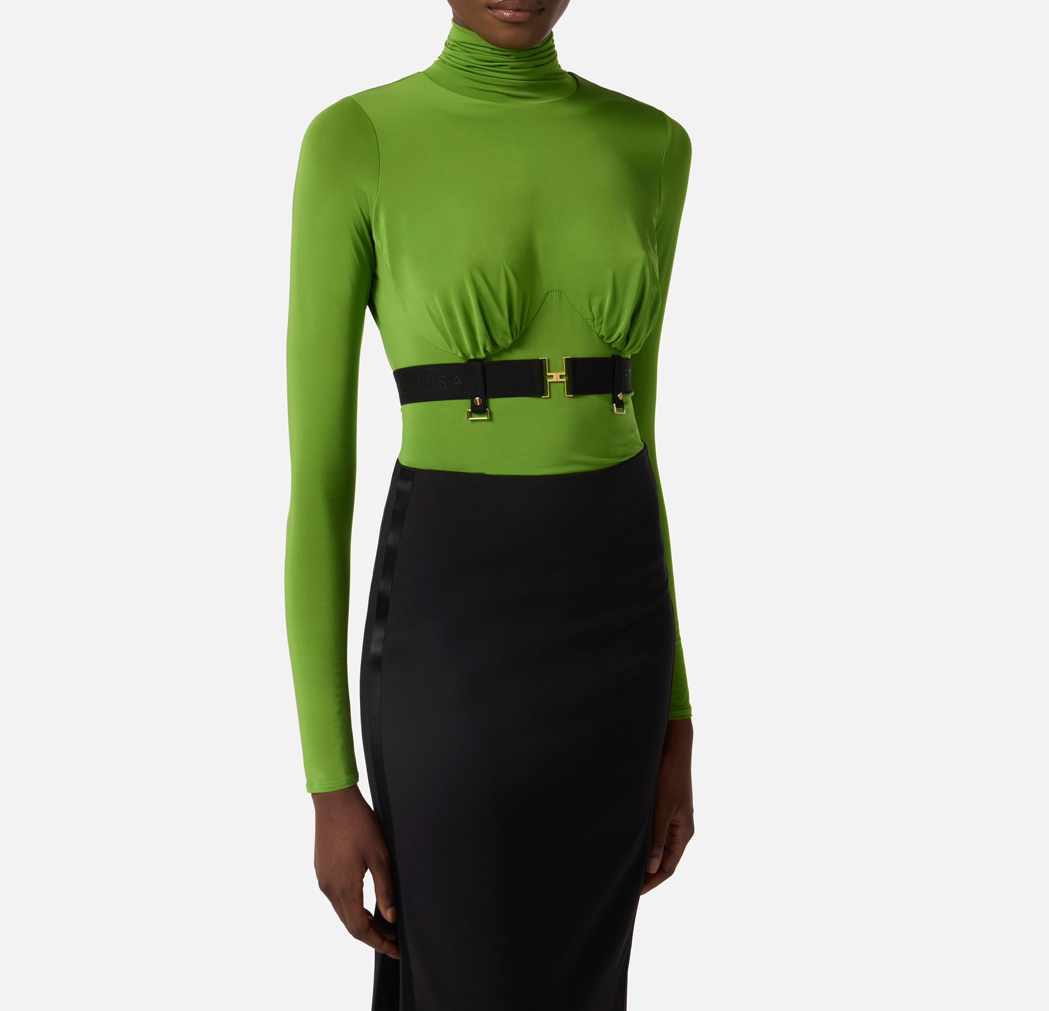 ELISABETTA FRANCHI Maglia Dolcevita jersey crêpe Cintura-Aloe Nero