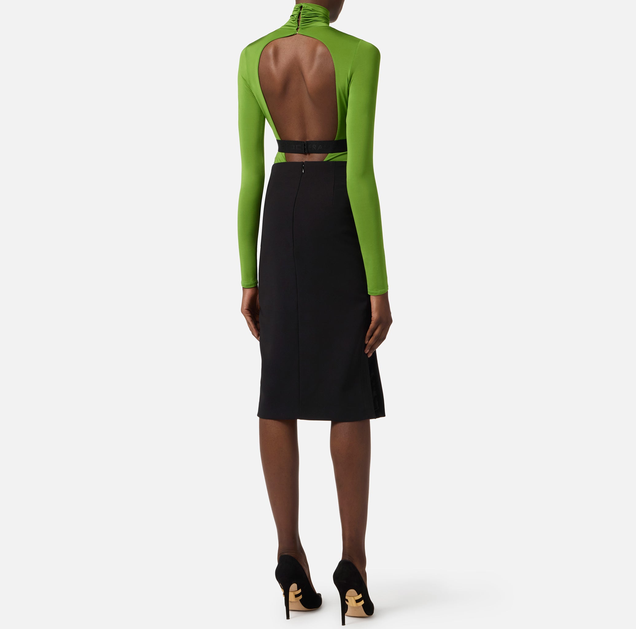 ELISABETTA FRANCHI Maglia Dolcevita jersey crêpe Cintura-Aloe Nero