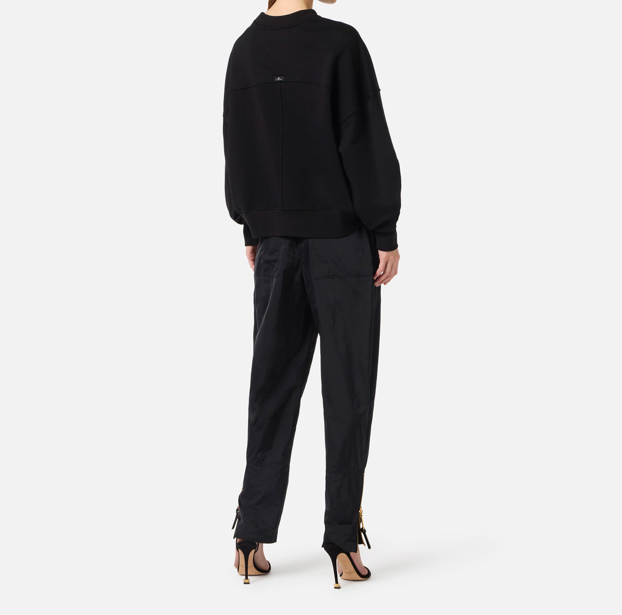 ELISABETTA FRANCHI Felpa Cotone Logo Embossed-Nero