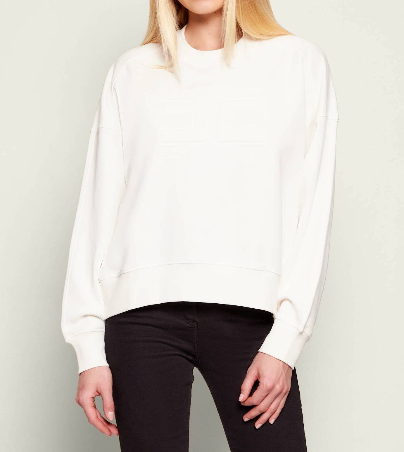 ELISABETTA FRANCHI Felpa Cotone Logo Embossed-Avorio