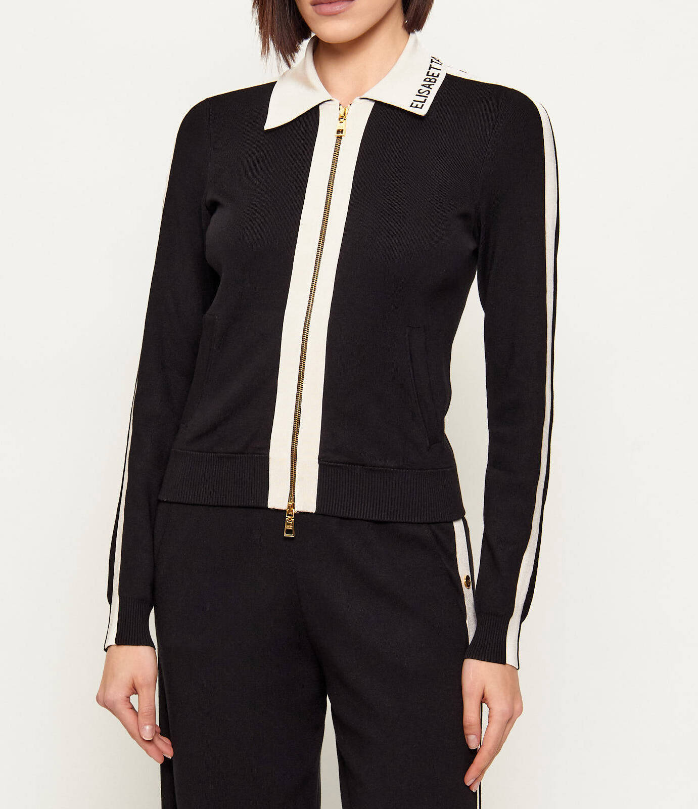 ELISABETTA FRANCHI Giacca Maglia Viscosa Bande-Nero/Burro