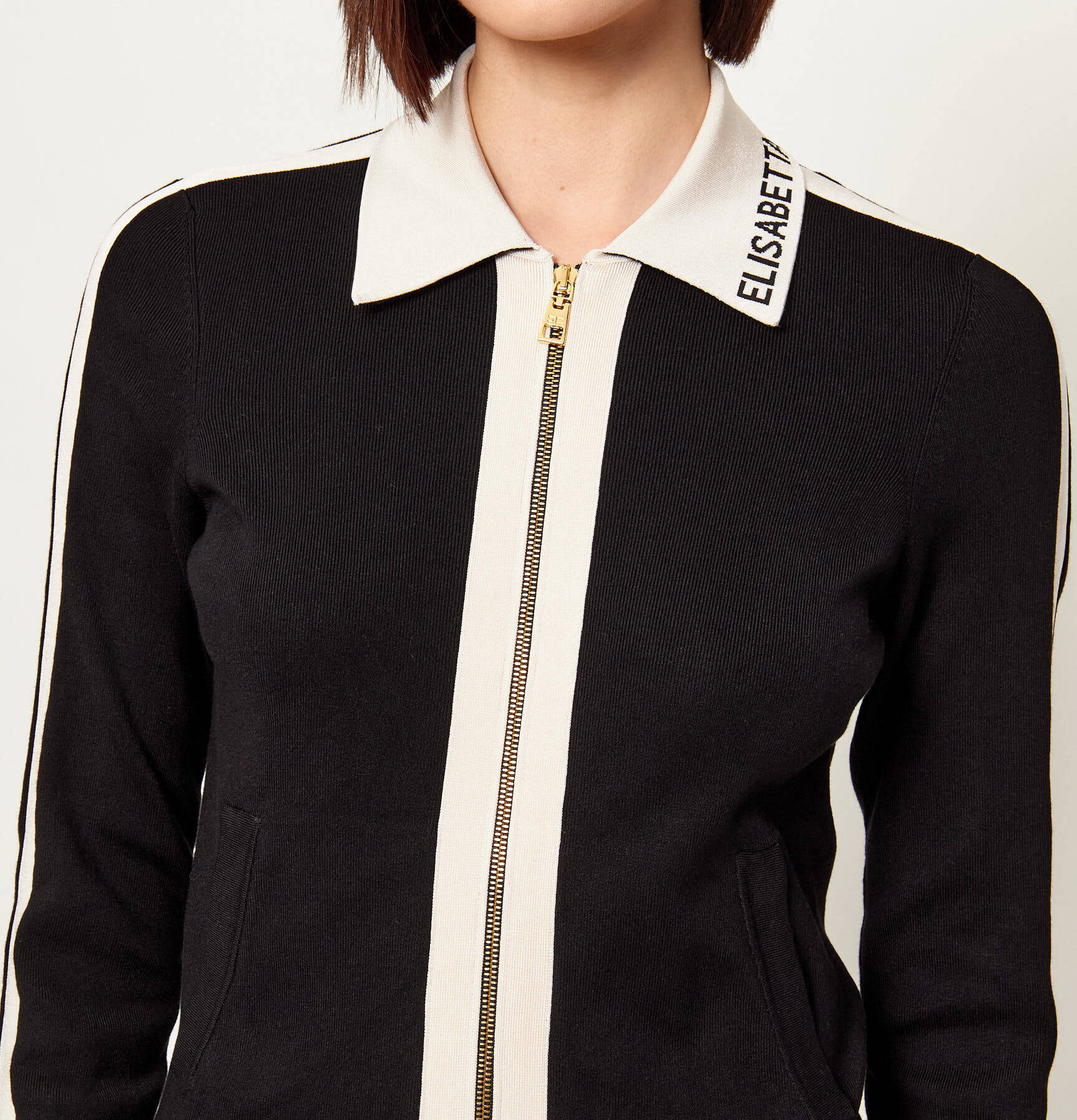 ELISABETTA FRANCHI Giacca Maglia Viscosa Bande-Nero/Burro