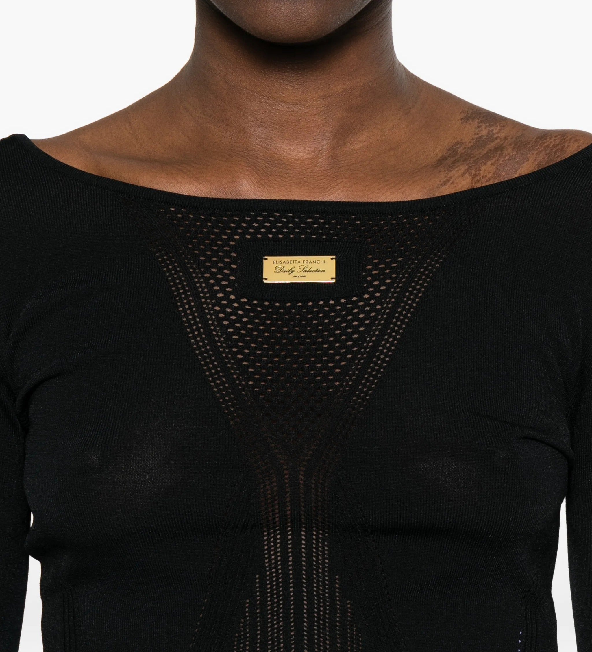 ELISABETTA FRANCHI Maglia Traforata Placca Logo-Nero