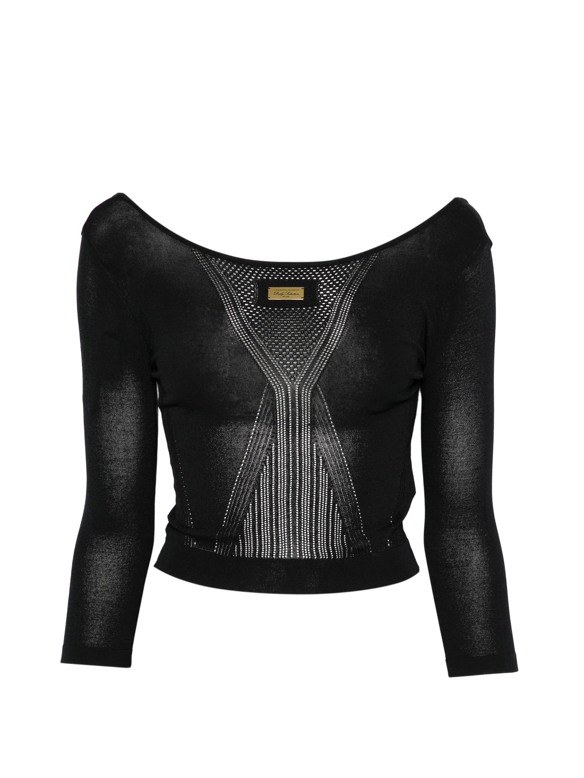 ELISABETTA FRANCHI Maglia Traforata Placca Logo-Nero