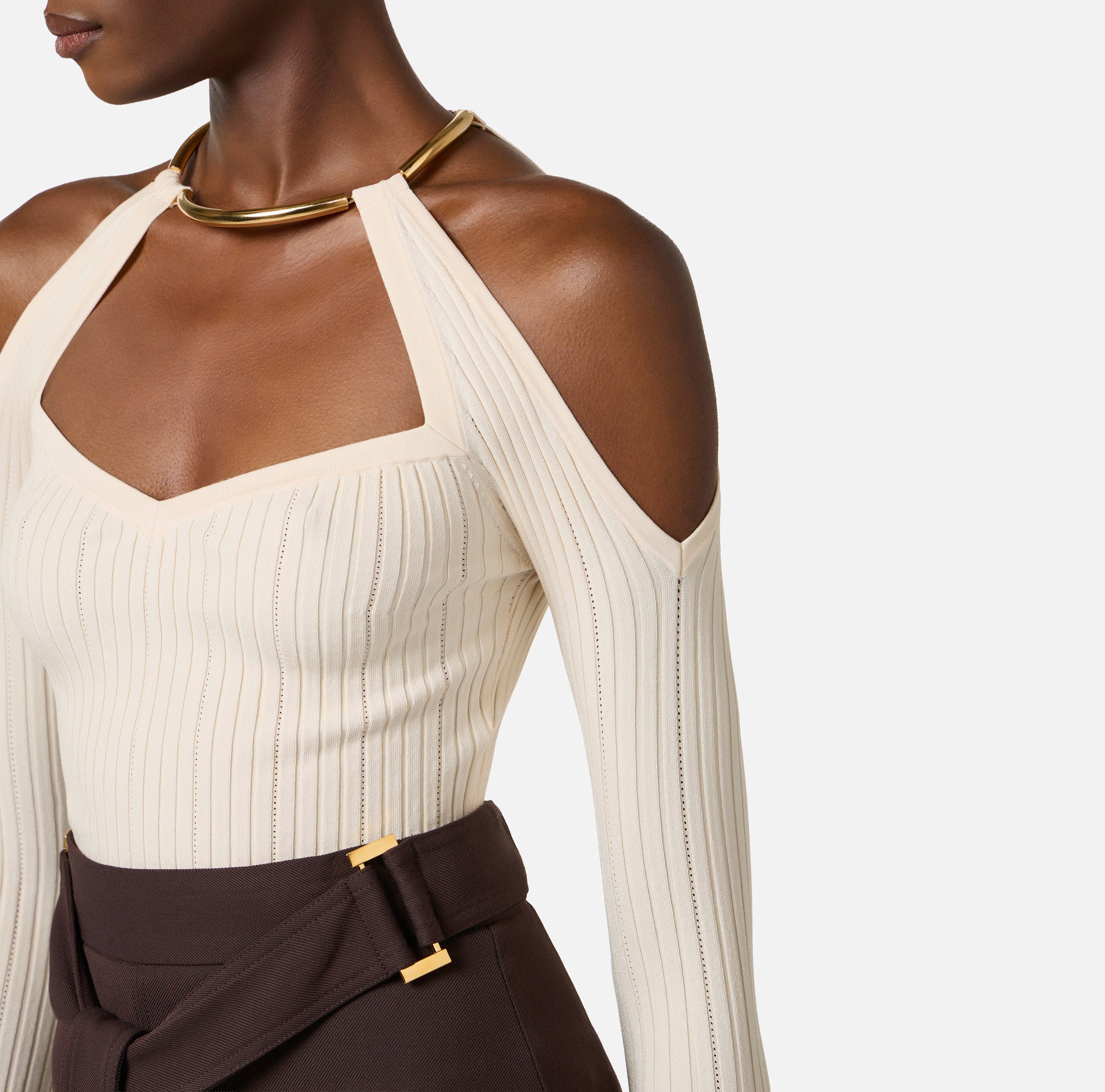 ELISABETTA FRANCHI Maglia Costine Traforate Collana-Burro