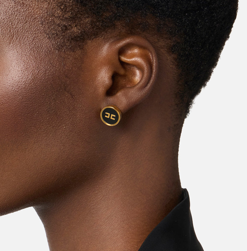 ELISABETTA FRANCHI Orecchini Bottone Logo-Oro Giallo