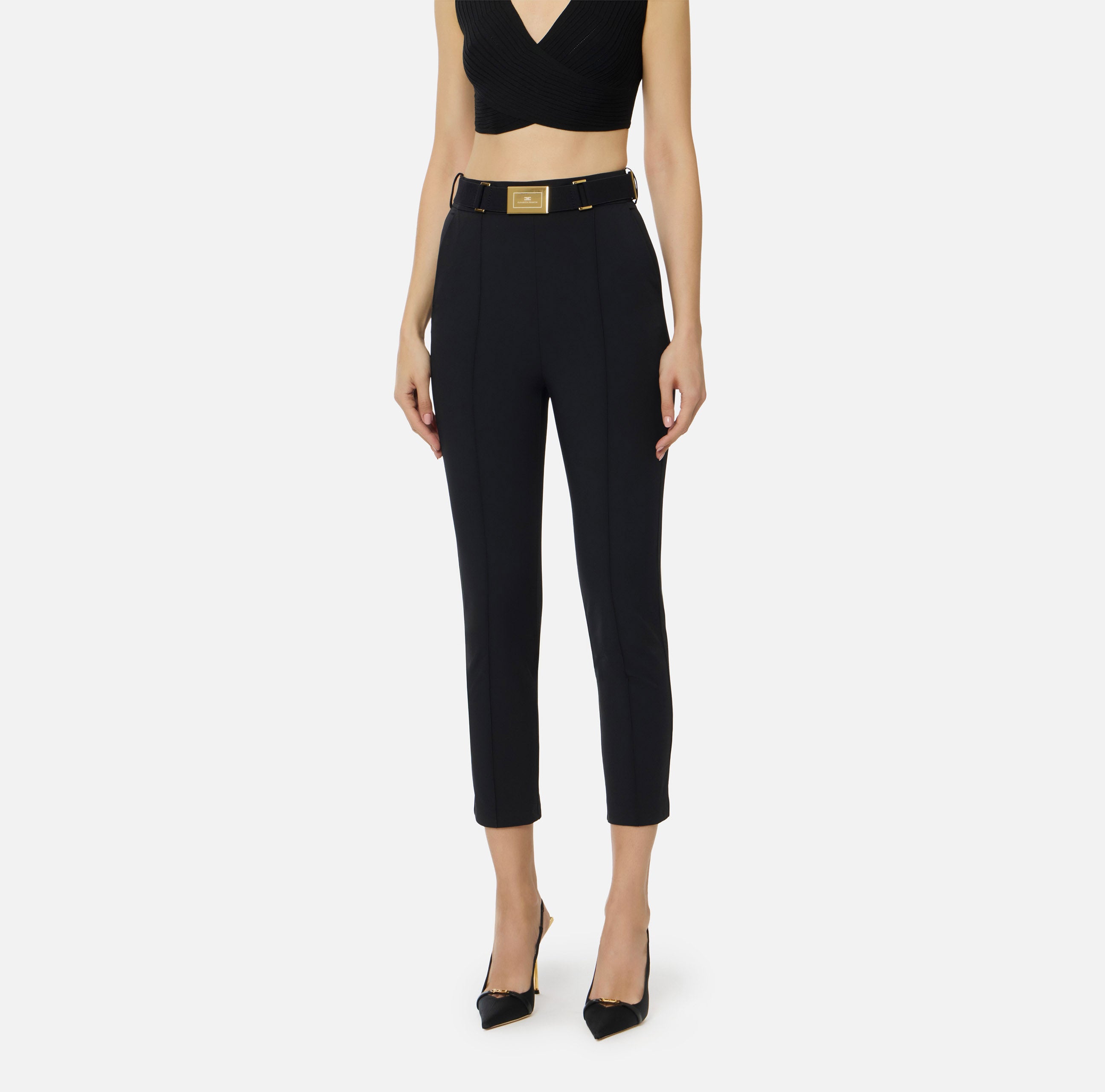 ELISABETTA FRANCHI Pantalone Sigaretta Bielastico Cintura-Nero