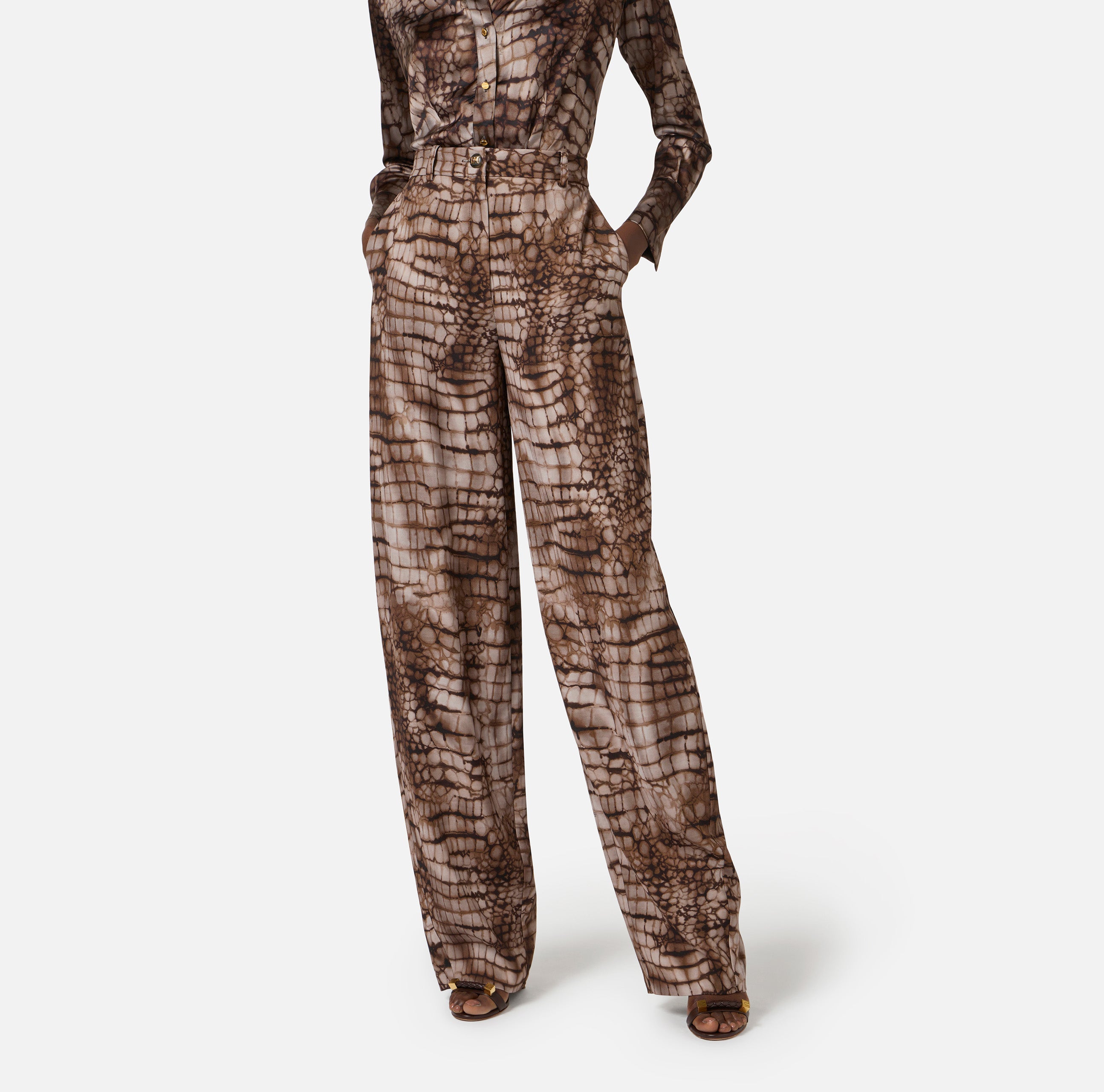 ELISABETTA FRANCHI Pantalone Jersey Viscosa Coccodrillo-Cacao