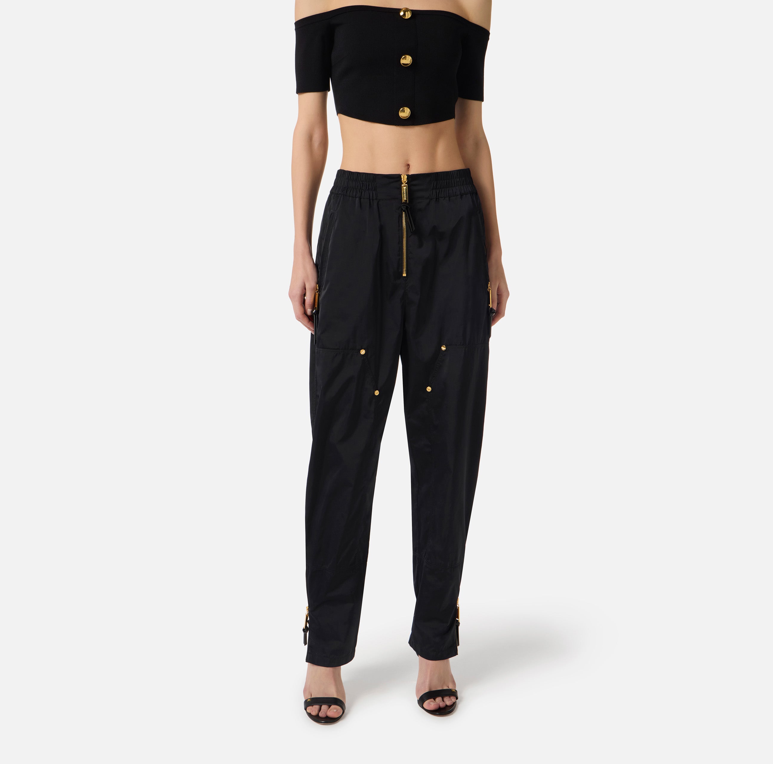ELISABETTA FRANCHI Pantalone Tessuto Vela Zip-Nero