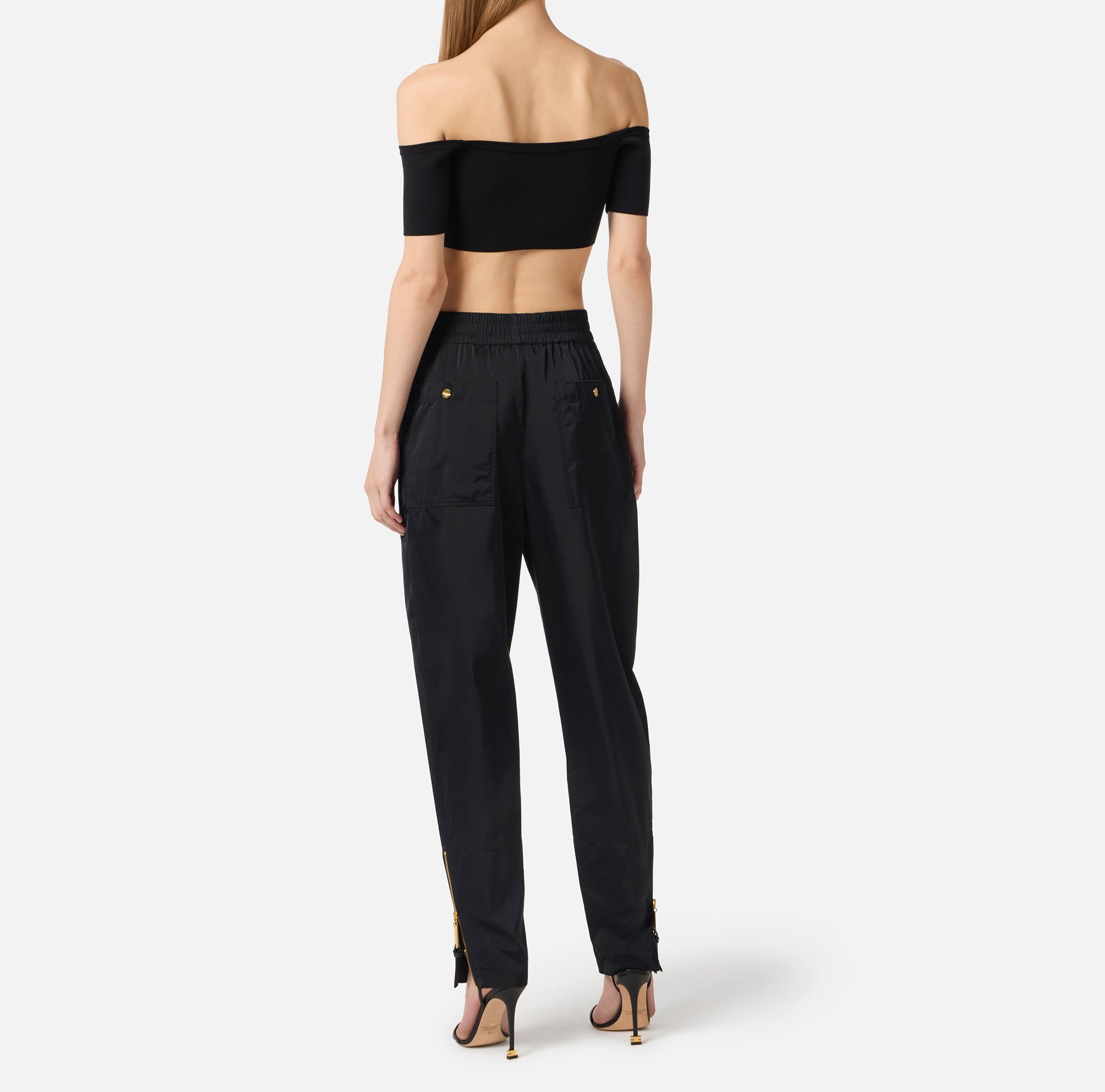 ELISABETTA FRANCHI Pantalone Tessuto Vela Zip-Nero
