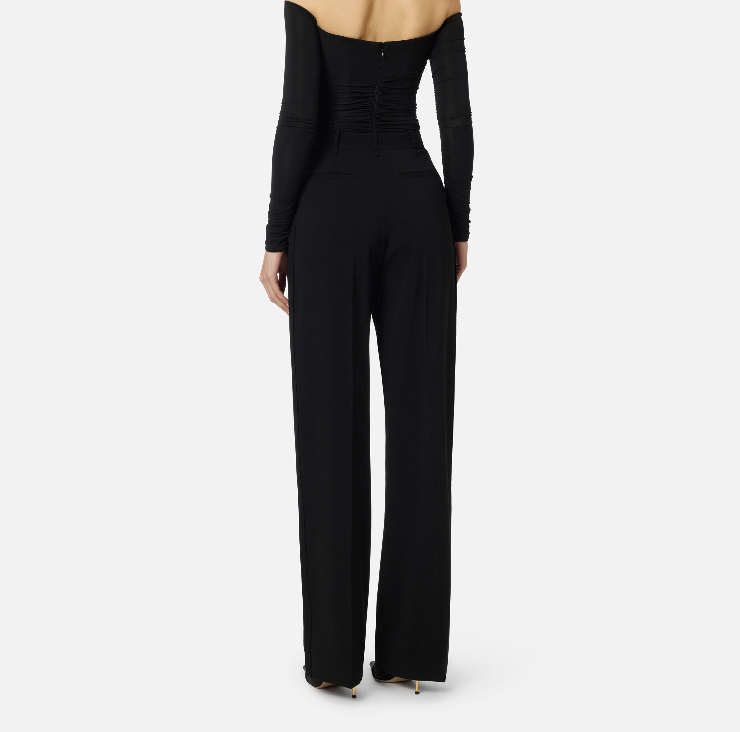 ELISABETTA FRANCHI Pantalone crêpe Charm Logo-Nero