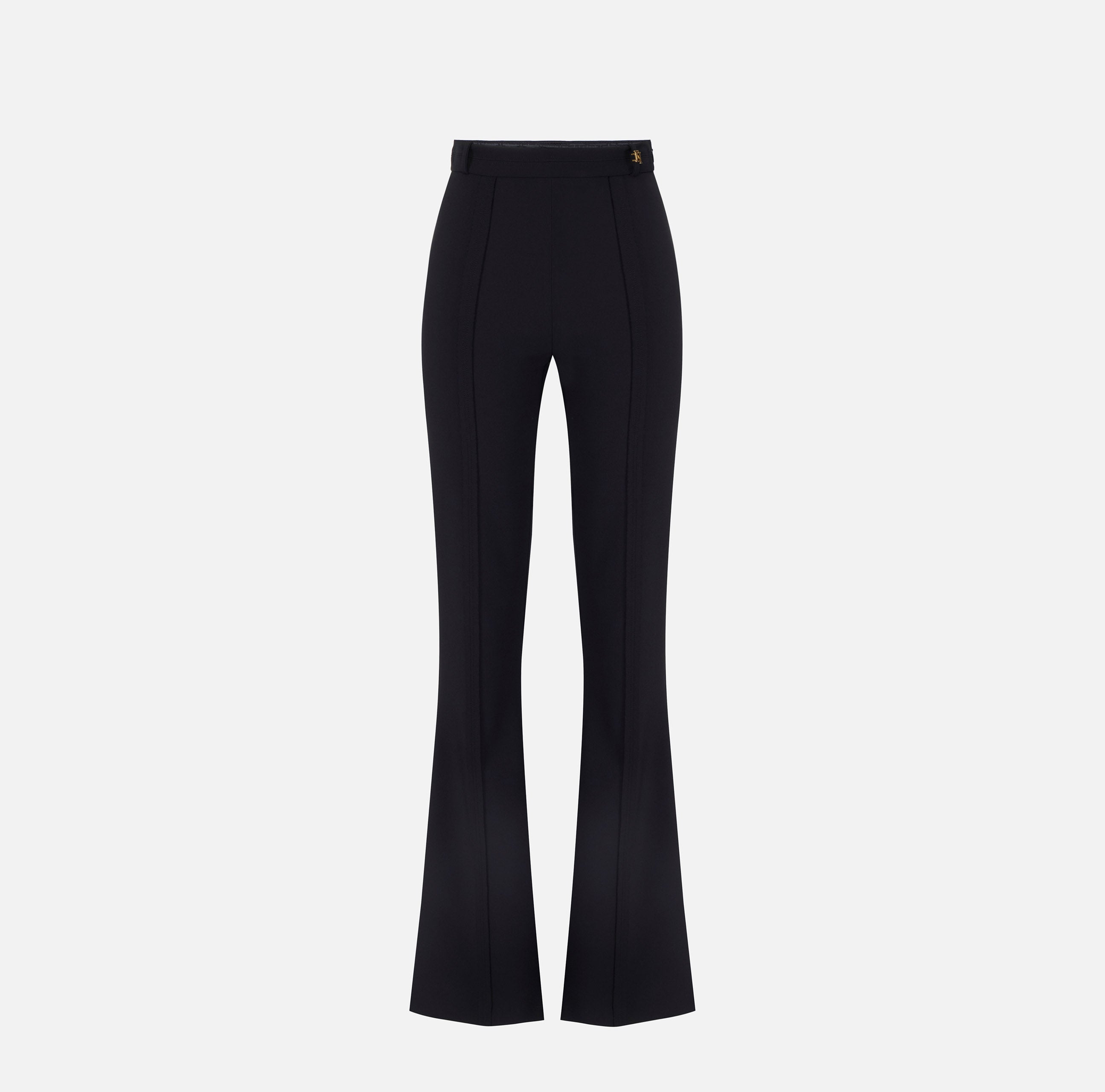 ELISABETTA FRANCHI Pantalone Zampa crêpe Charm Logo-Nero