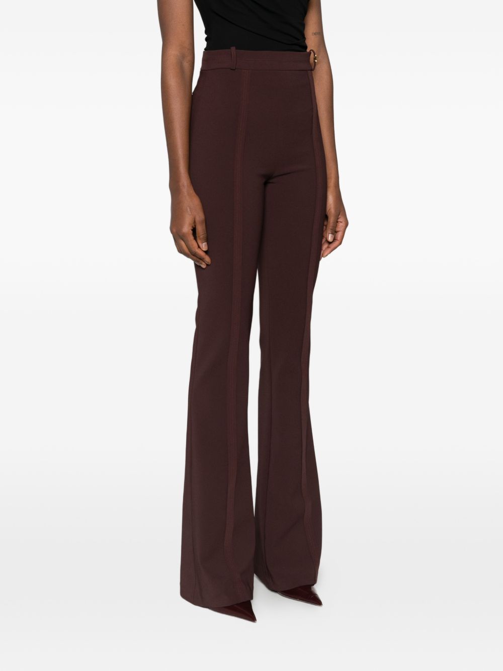 ELISABETTA FRANCHI Pantalone Zampa crêpe Charm Logo-Cacao