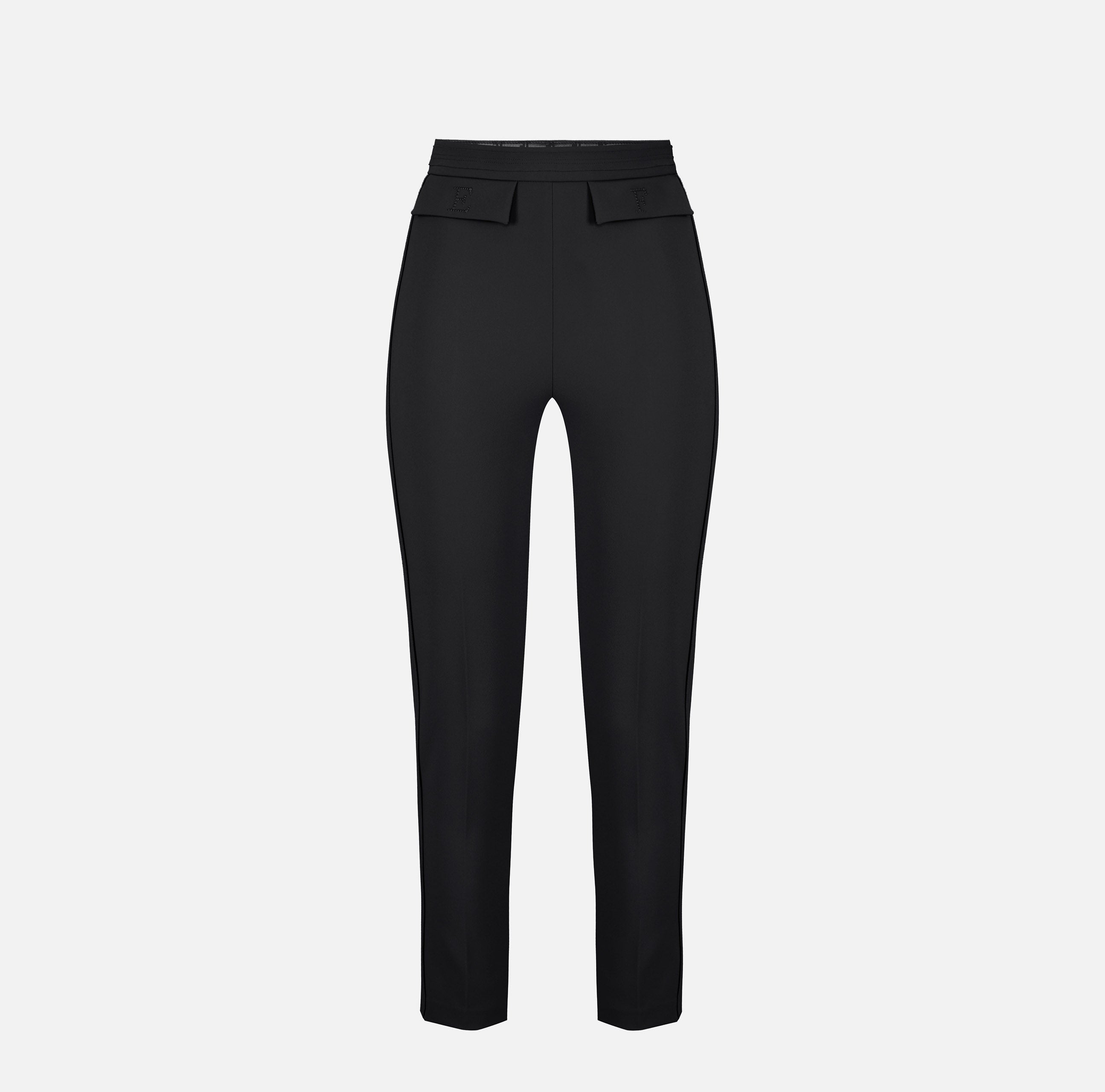 ELISABETTA FRANCHI Pantalone doppio crêpe Ricamo Logo-Nero