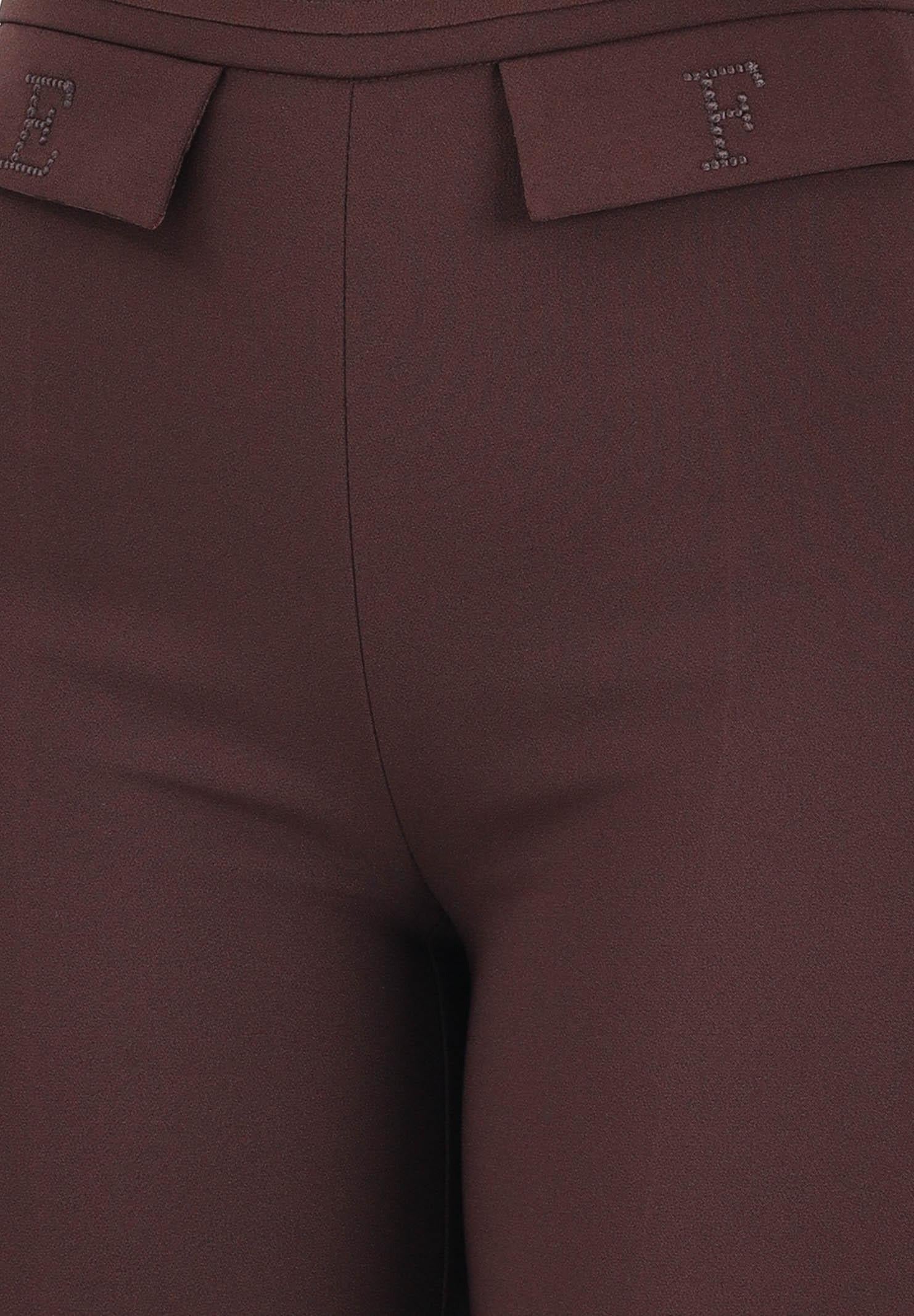 ELISABETTA FRANCHI Pantalone doppio crêpe Ricamo Logo-Cacao