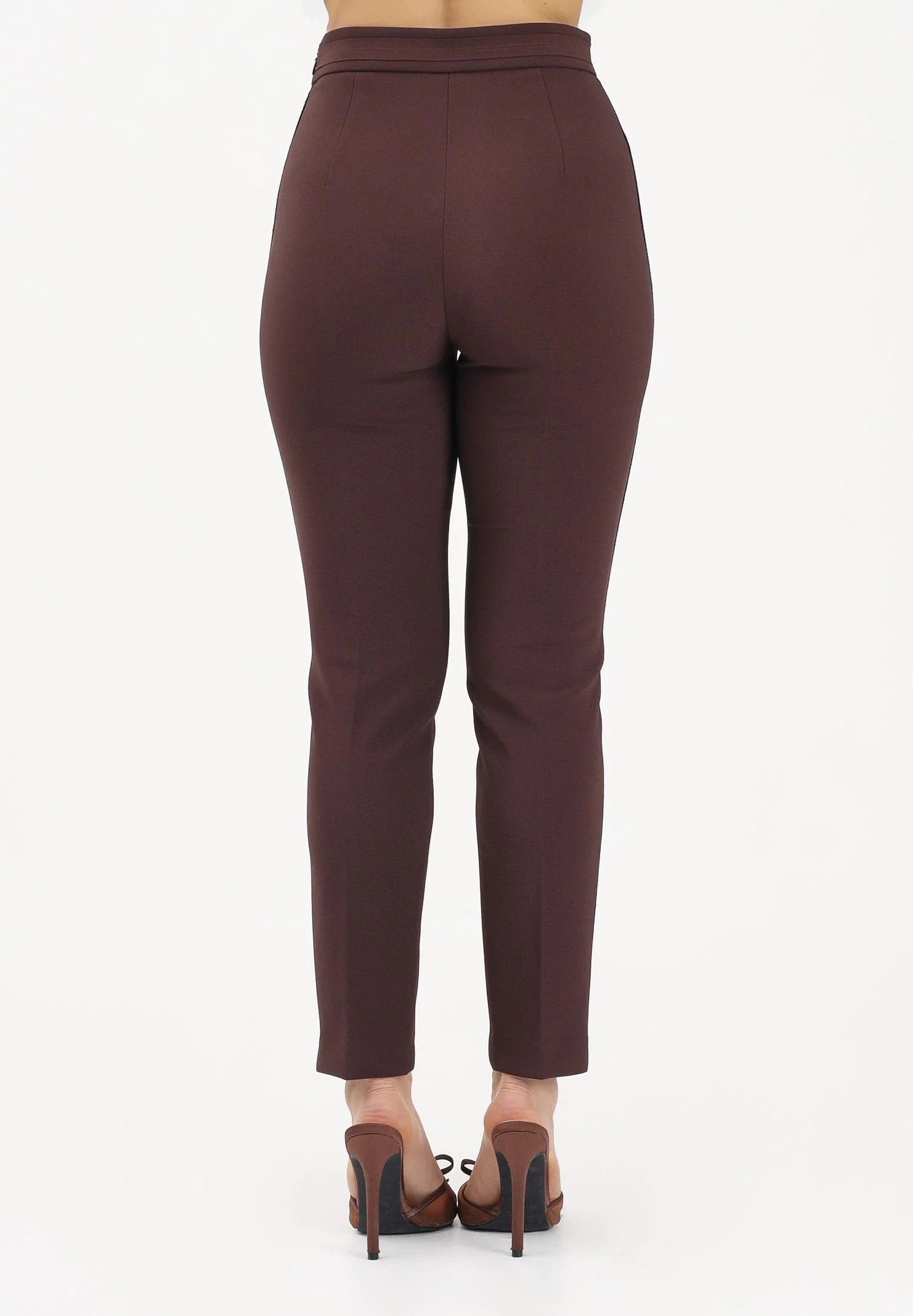 ELISABETTA FRANCHI Pantalone doppio crêpe Ricamo Logo-Cacao