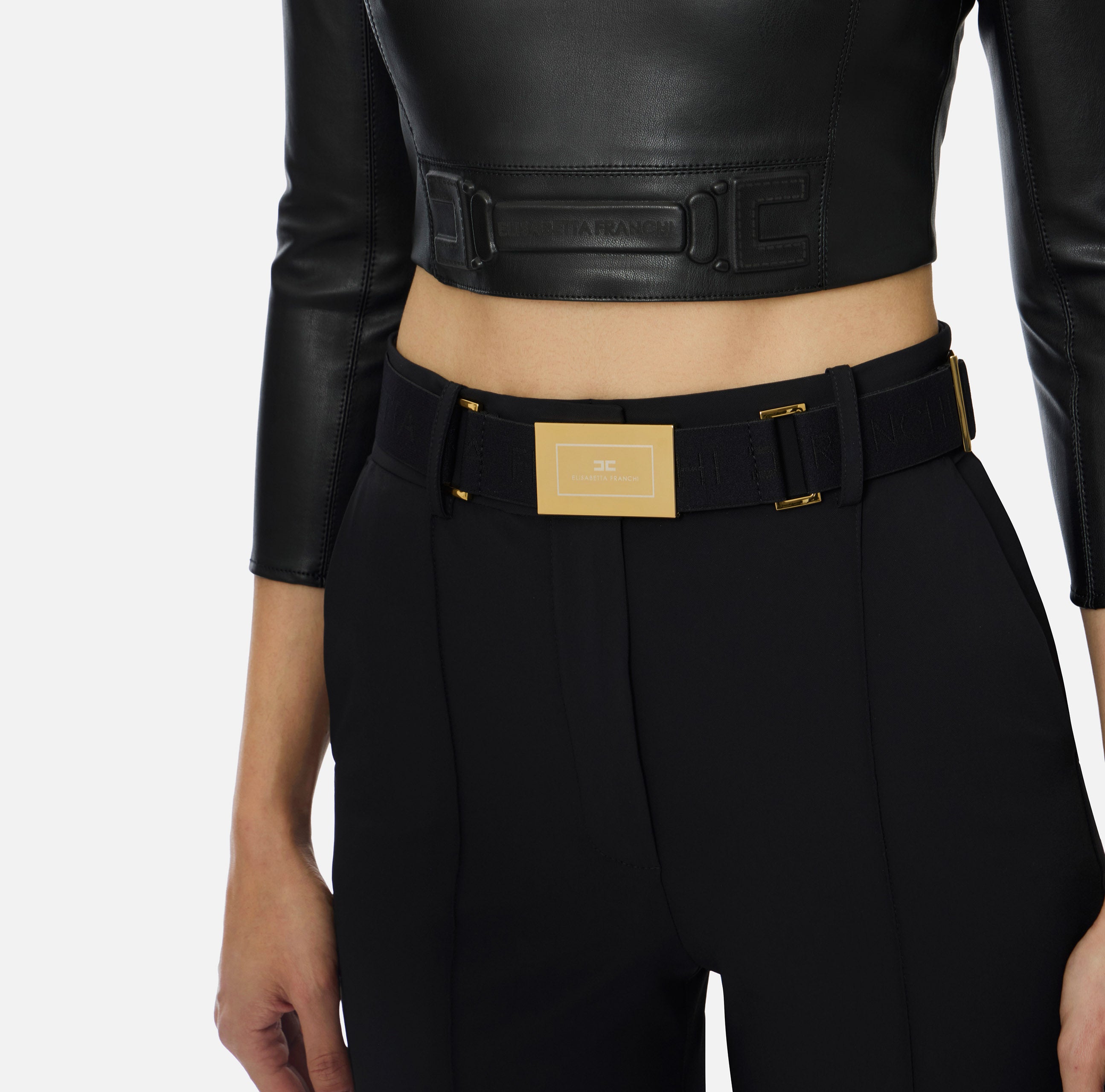 ELISABETTA FRANCHI ショートパンツ ブラック ゴールド金具 ELISABETTA FRANCHI Stretch Straight Trousers with Belt - Black