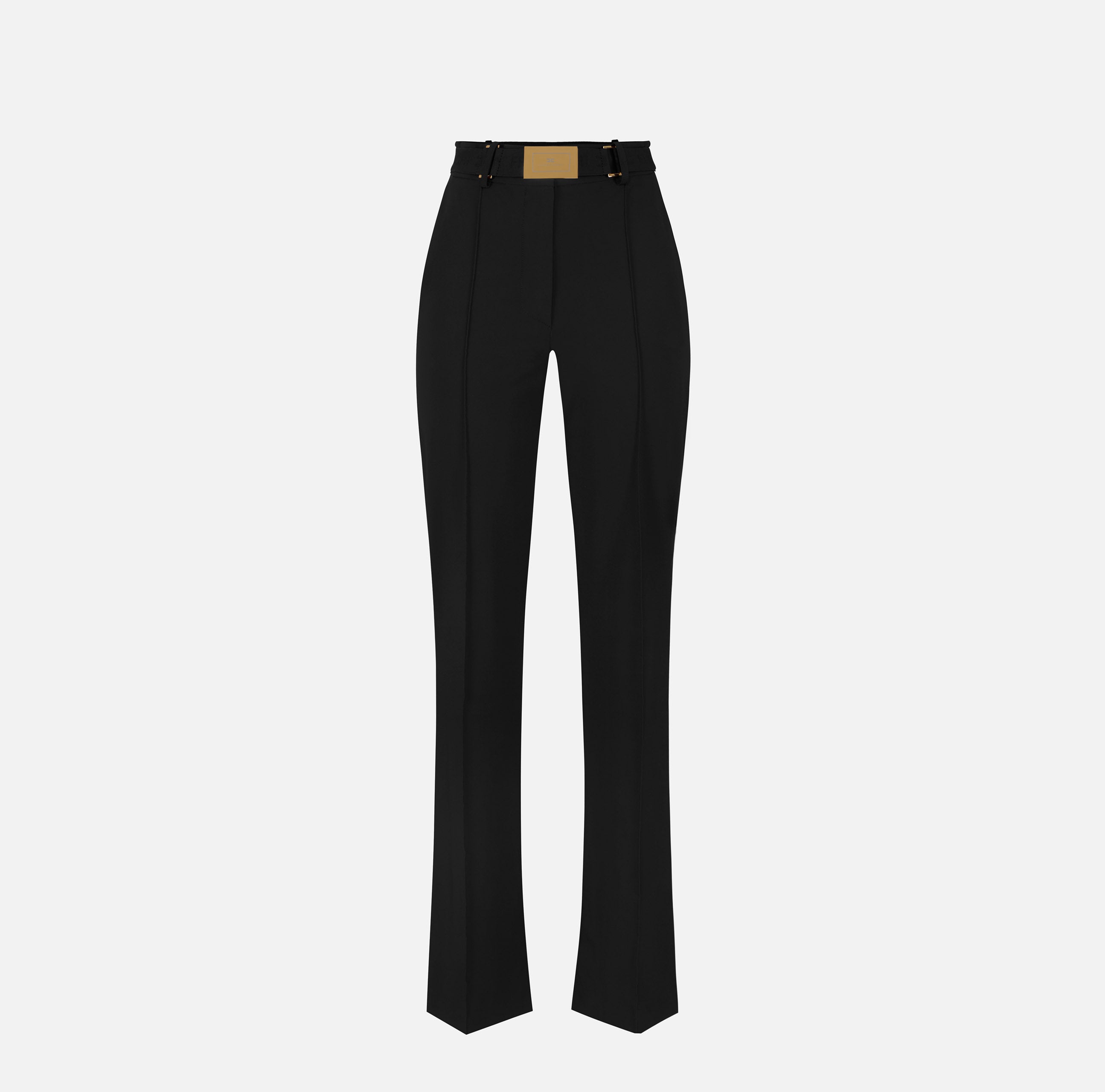 ELISABETTA FRANCHI Stretch Straight Trousers with Belt - Black