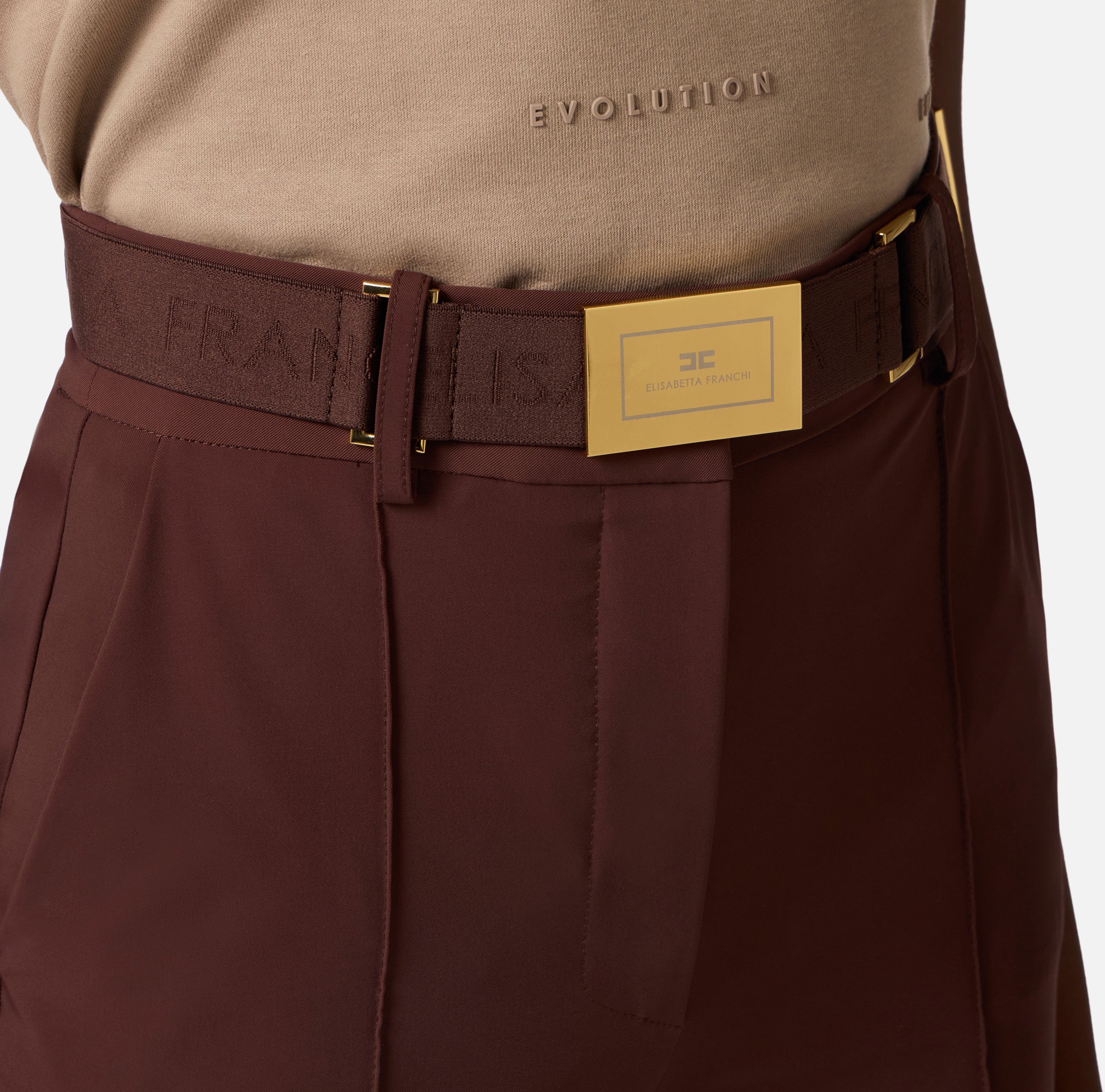 ELISABETTA FRANCHI Pantalone Dritto Bielastico Cintura-Cacao
