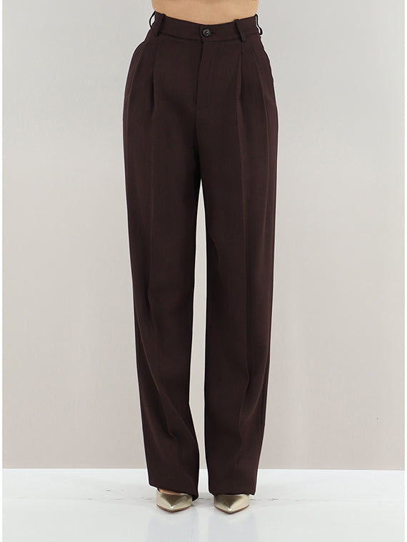 ELISABETTA FRANCHI Pantalone Dritto Gabardina Pinces-Cacao