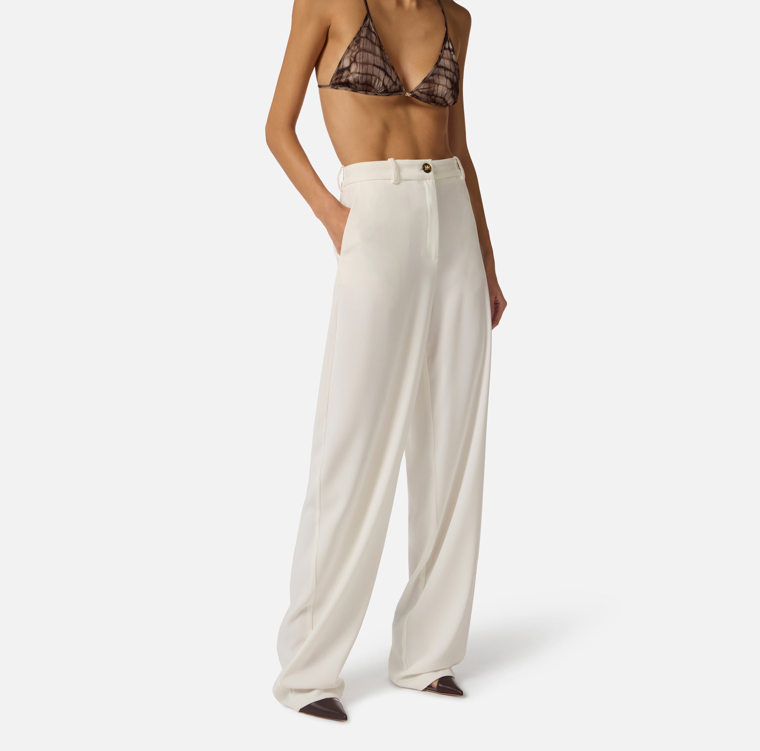 ELISABETTA FRANCHI Pantalone crêpe Over-Avorio