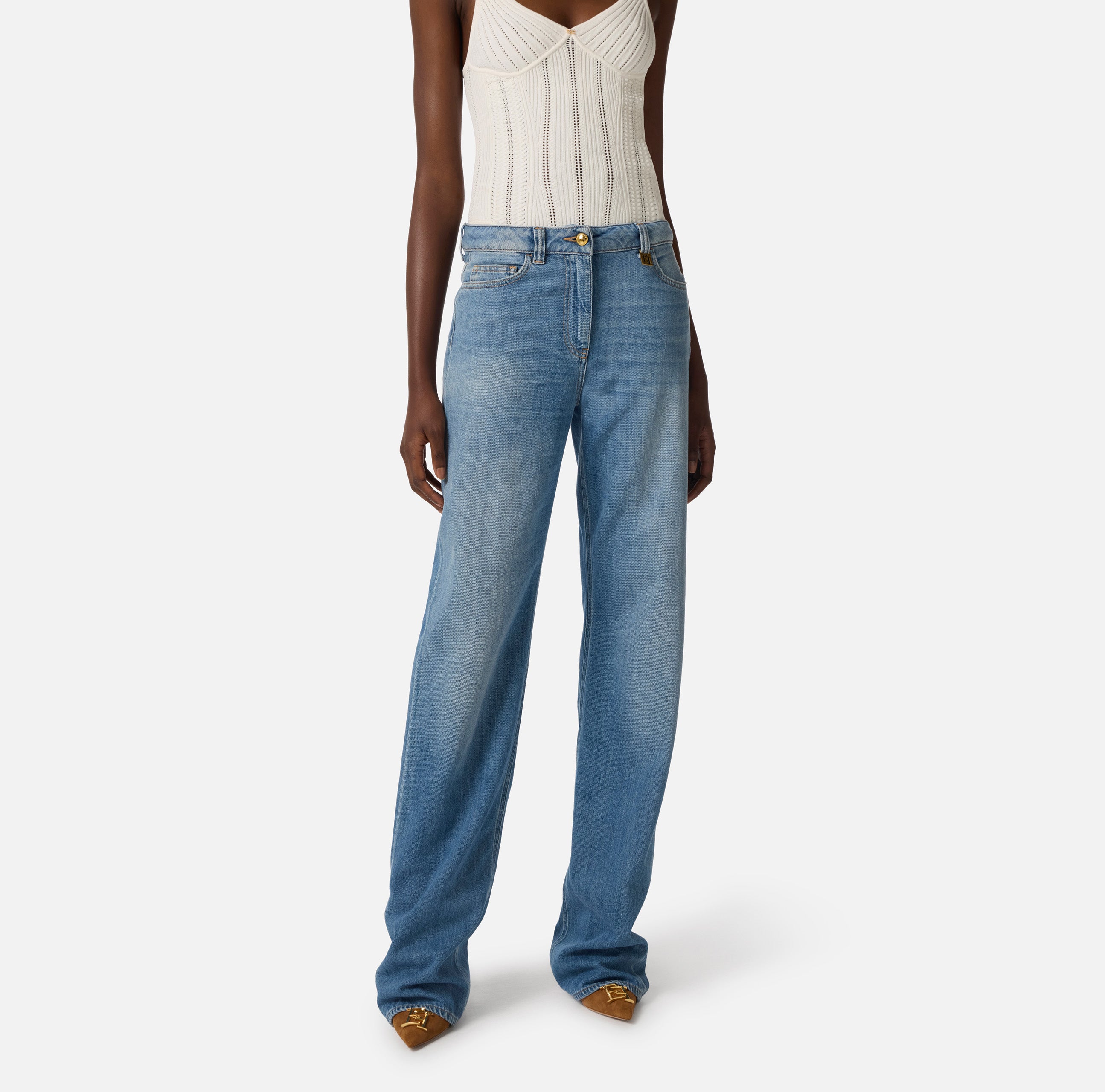 ELISABETTA FRANCHI Jeans Palazzo Placca Logo-Light Blue