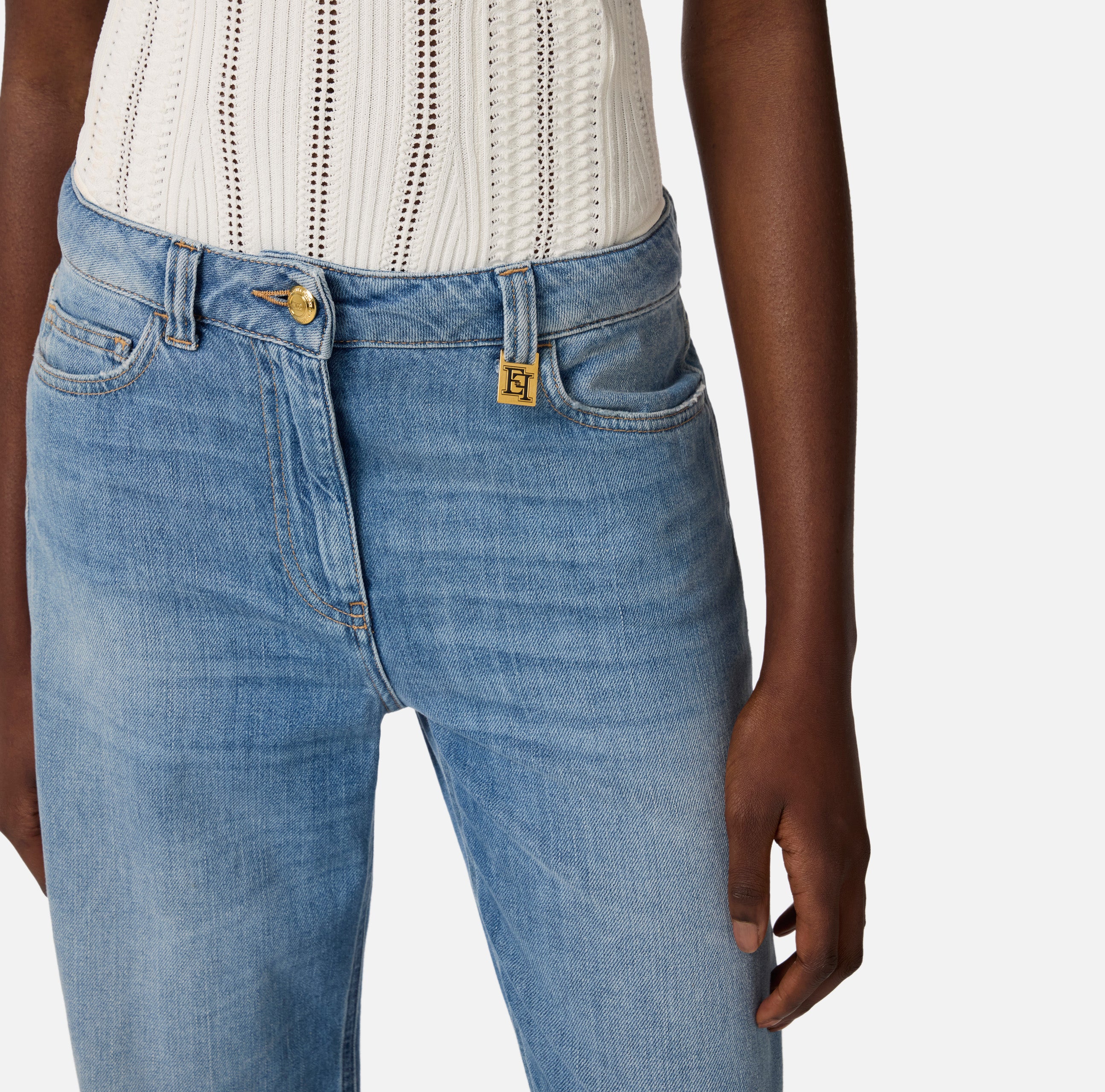 ELISABETTA FRANCHI Jeans Palazzo Placca Logo-Light Blue