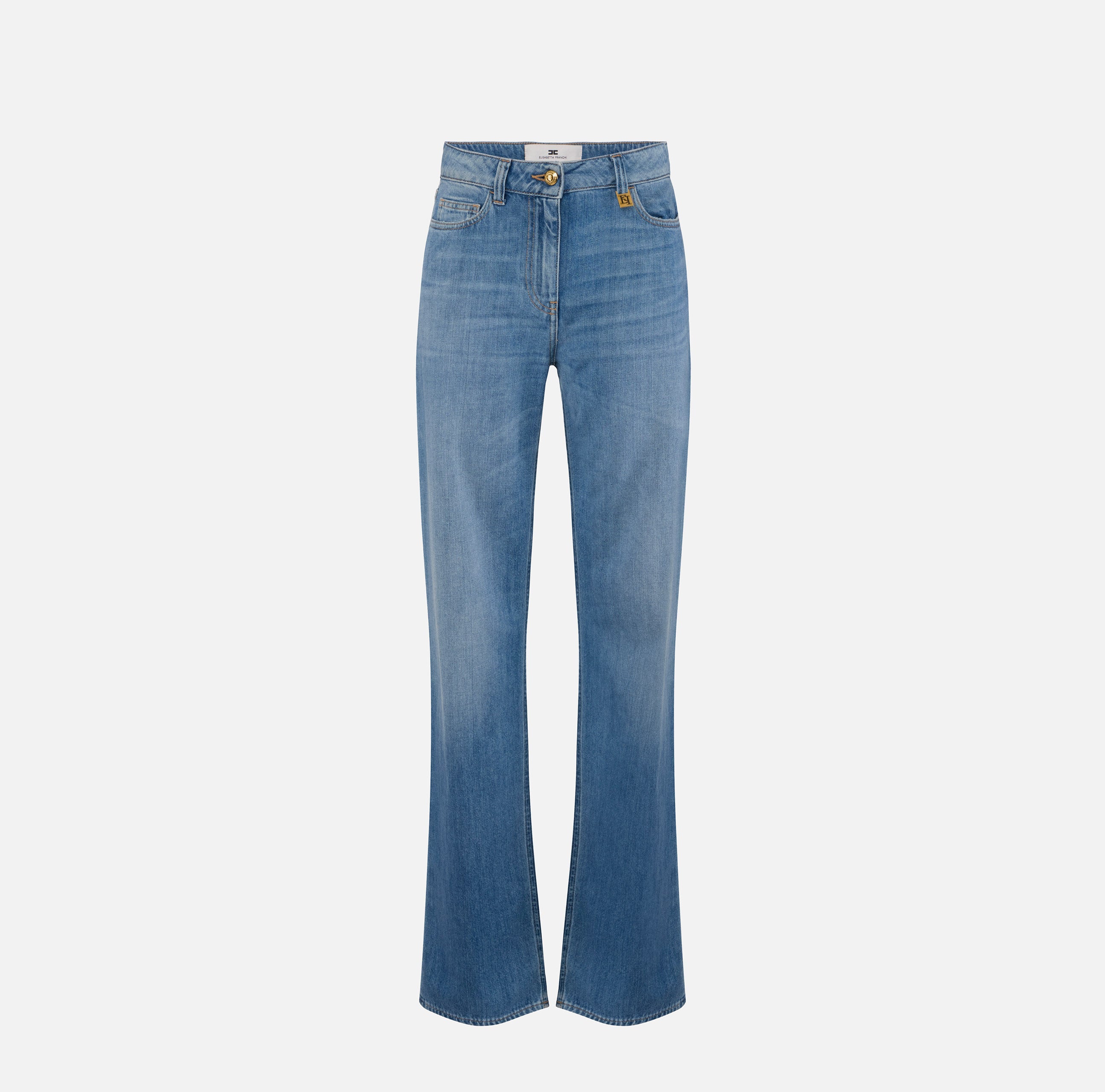 ELISABETTA FRANCHI Jeans Palazzo Placca Logo-Light Blue