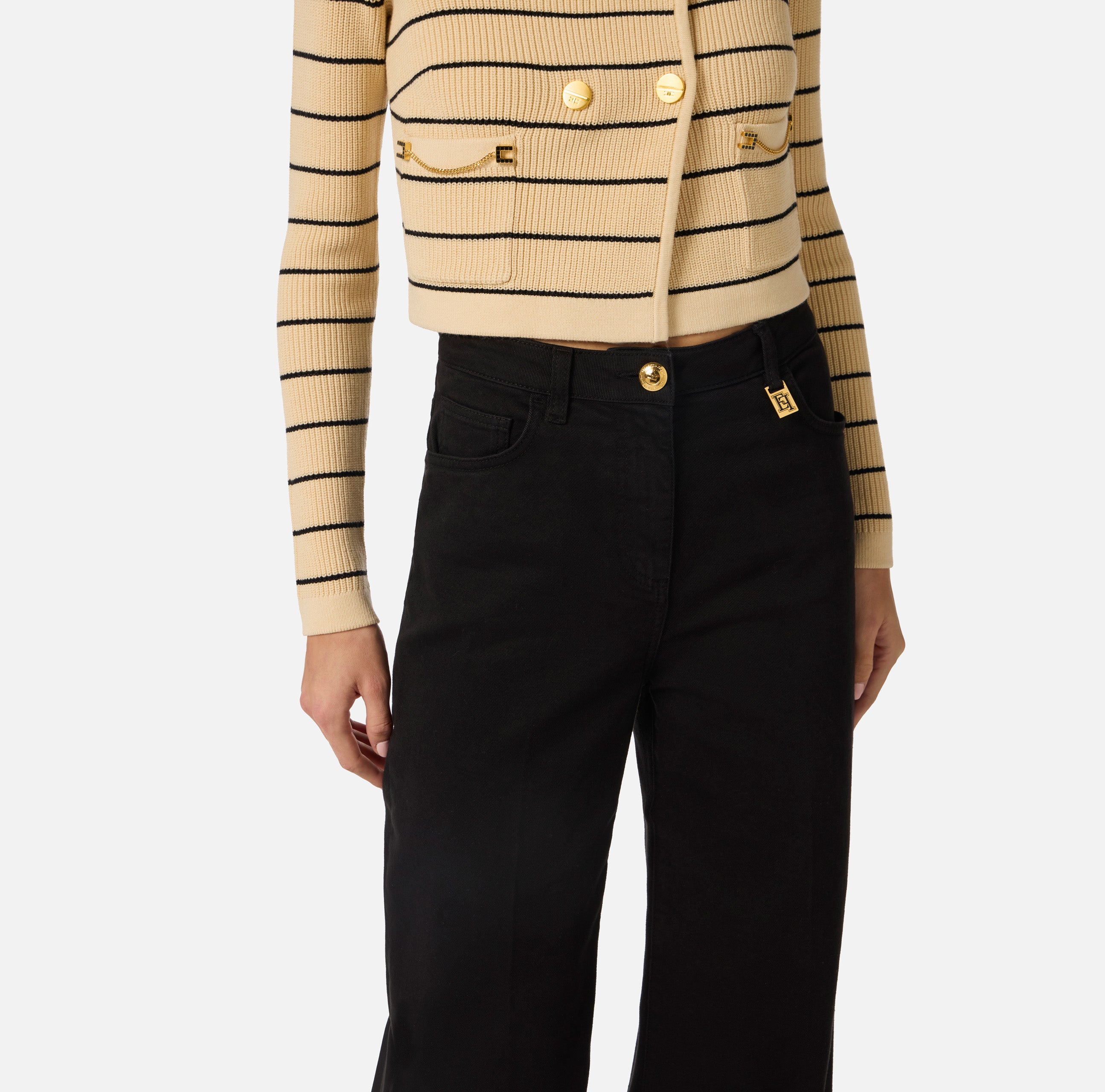 ELISABETTA FRANCHI Jeans Palazzo Placca Logo-Nero