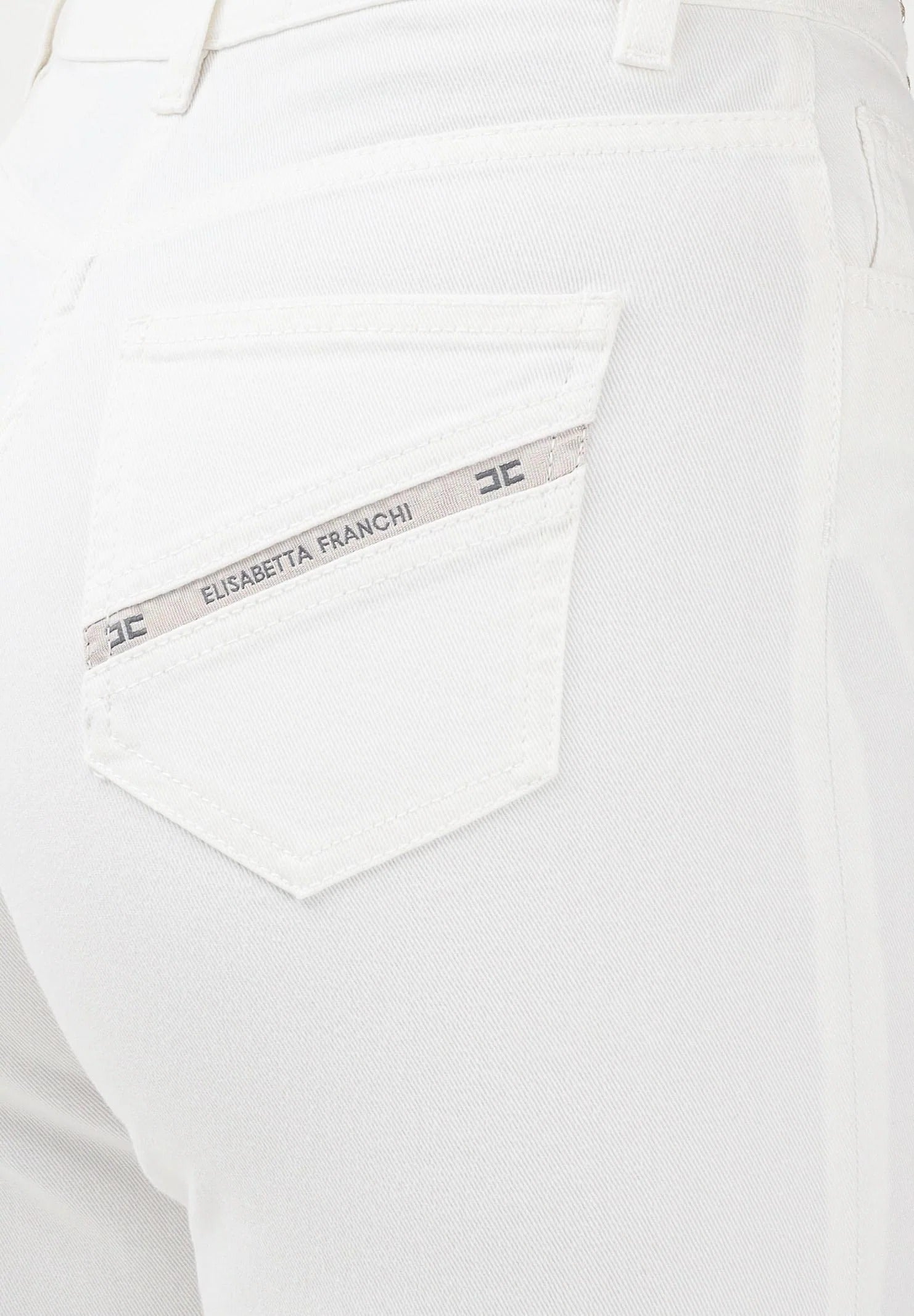 ELISABETTA FRANCHI Jeans Palazzo Placca Logo-Avorio