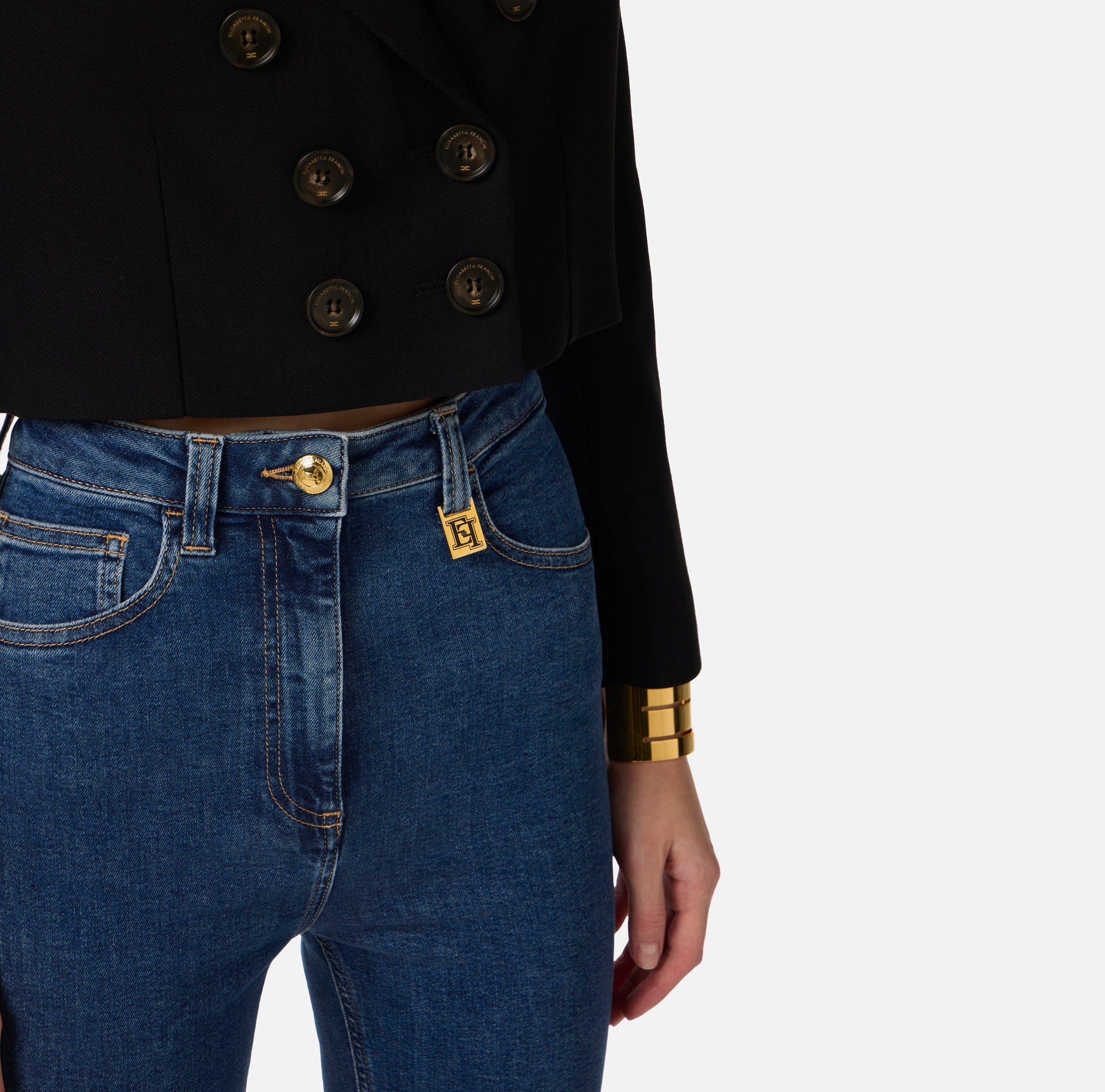 ELISABETTA FRANCHI Jeans Skinny Placca Logo-Blue Vintage