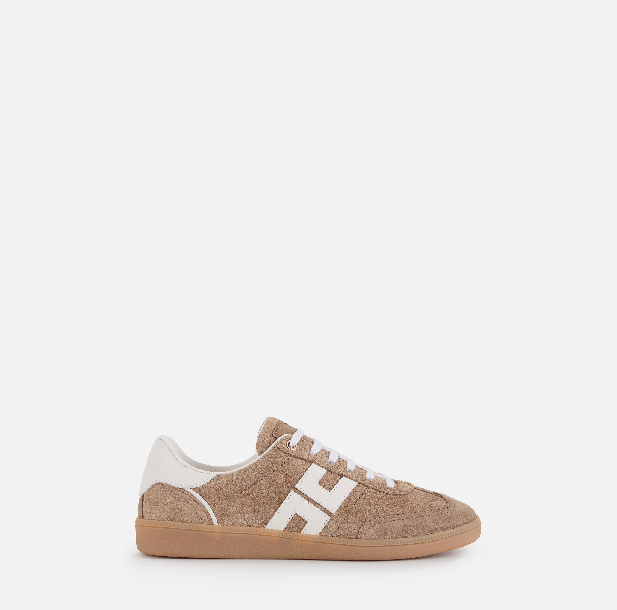 ELISABETTA FRANCHI Sneaker Suede Logo-Argilla/Avorio