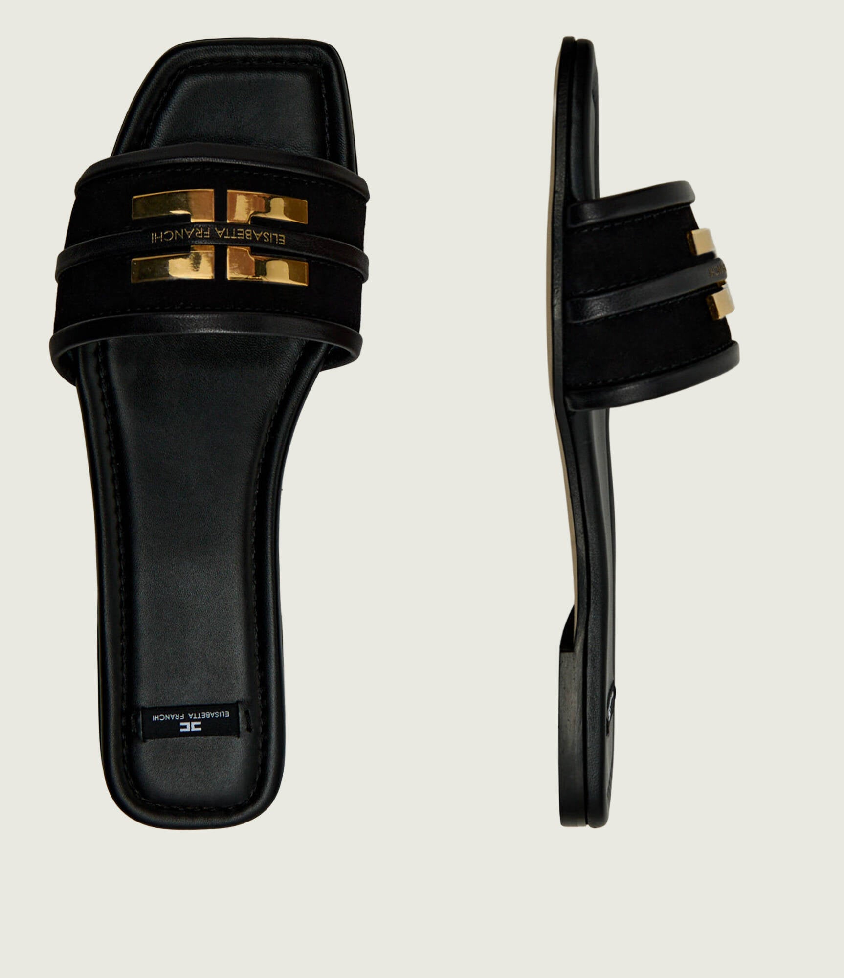 ELISABETTA FRANCHI Sandalo Flat Pelle Logo-Nero
