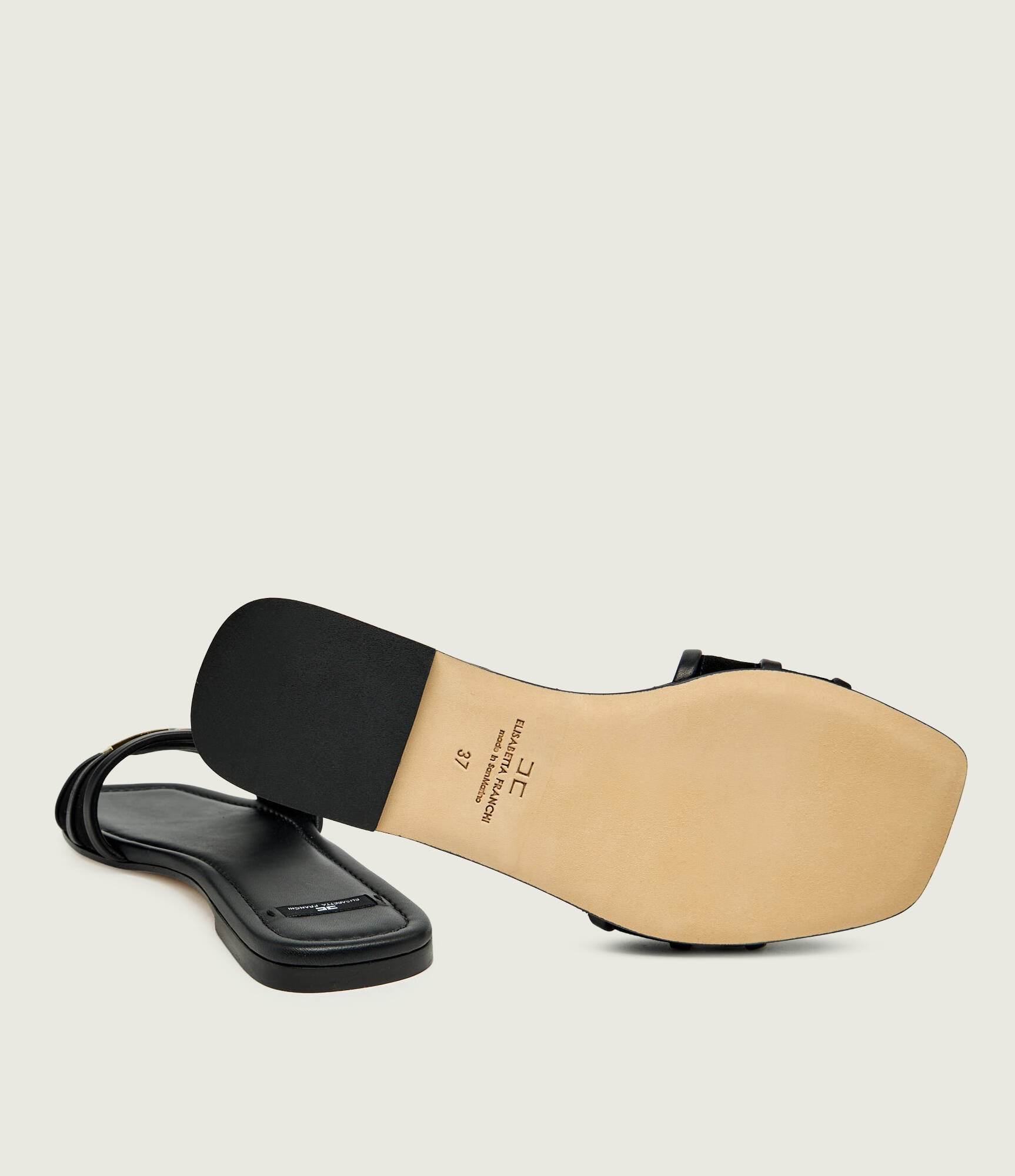 ELISABETTA FRANCHI Sandalo Flat Pelle Logo-Nero