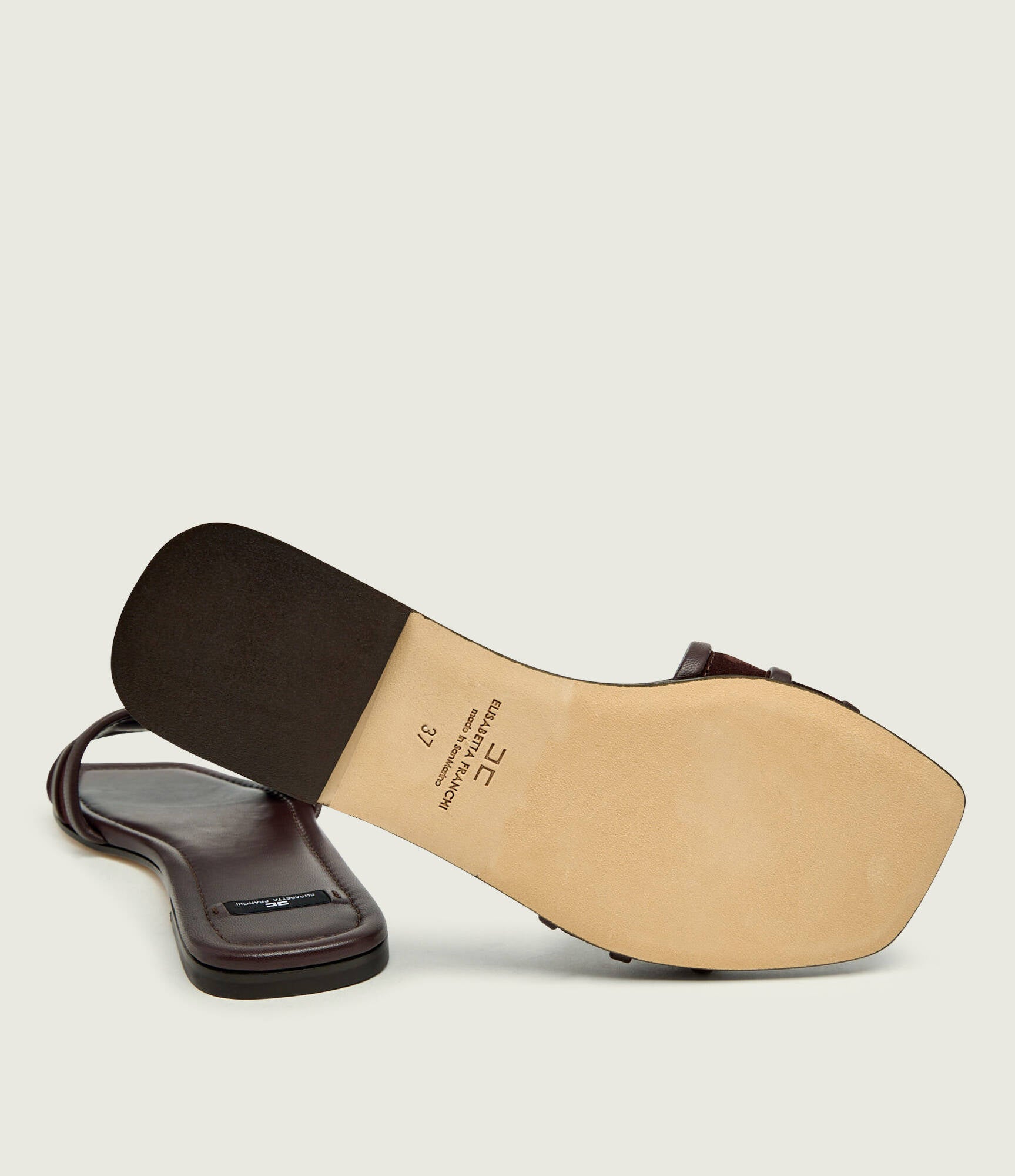 ELISABETTA FRANCHI Sandalo Flat Pelle Logo-Cacao