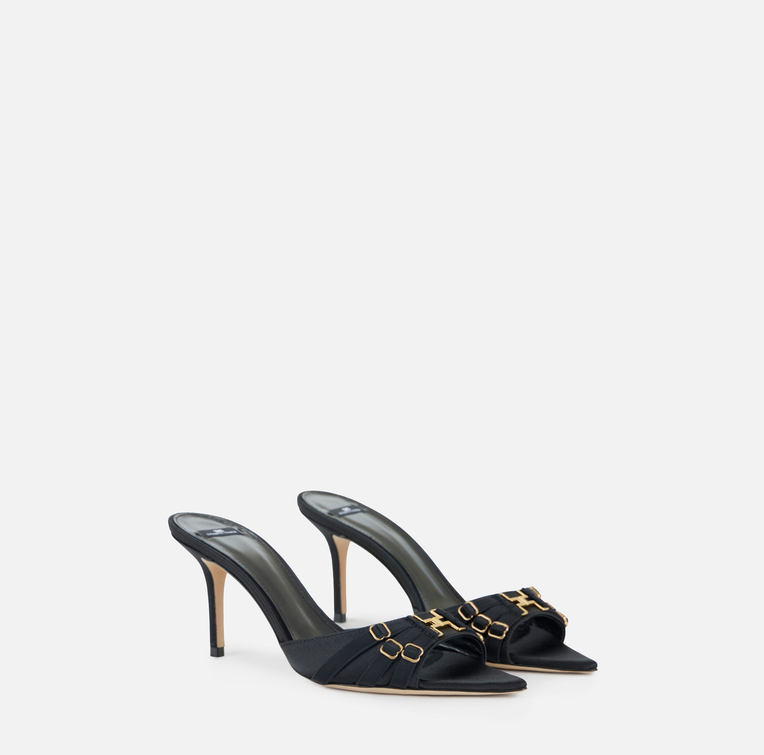 ELISABETTA FRANCHI Mules Pelle Raso Elastici Logo-Nero