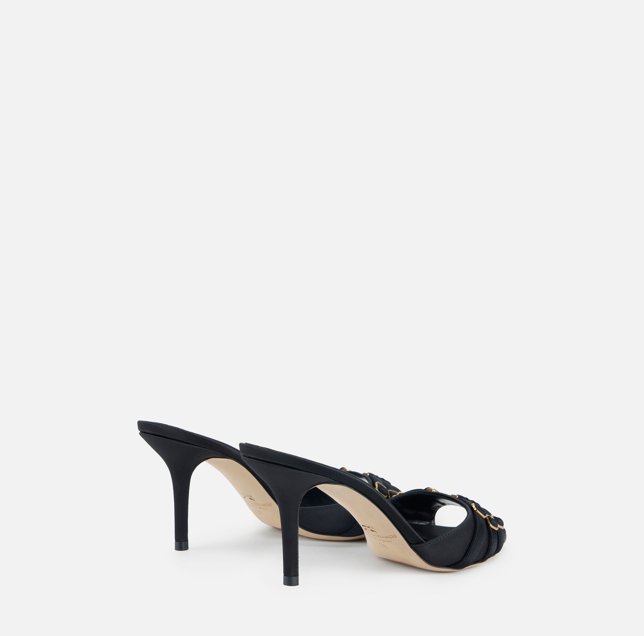 ELISABETTA FRANCHI Mules Pelle Raso Elastici Logo-Nero