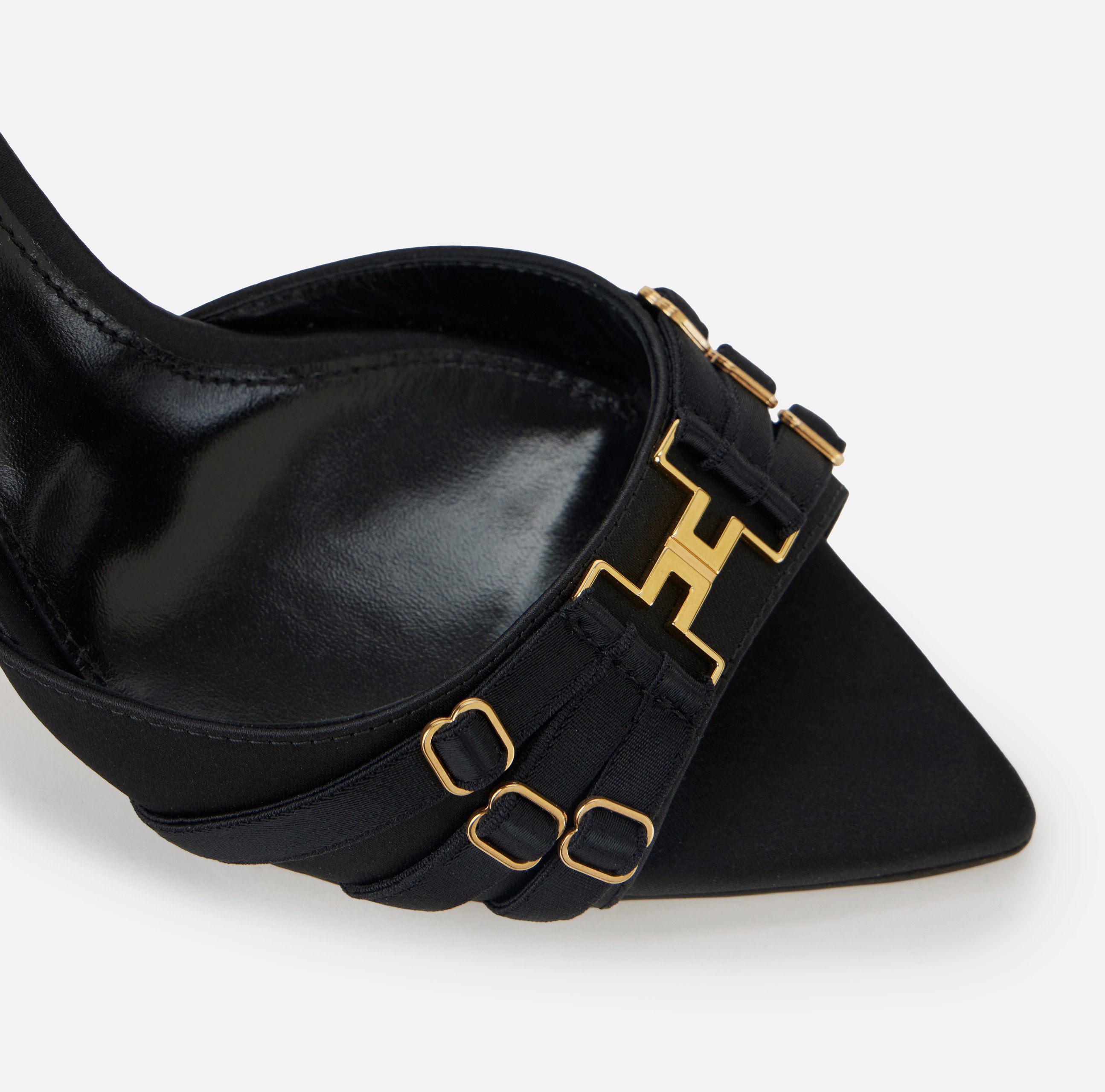 ELISABETTA FRANCHI Mules Pelle Raso Elastici Logo-Nero