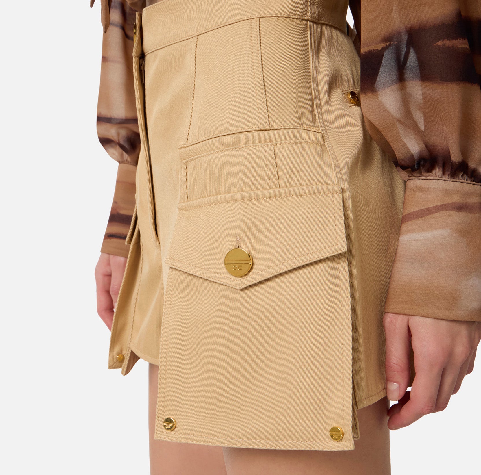 ELISABETTA FRANCHI Shorts Gabardina Cotone-Cammello