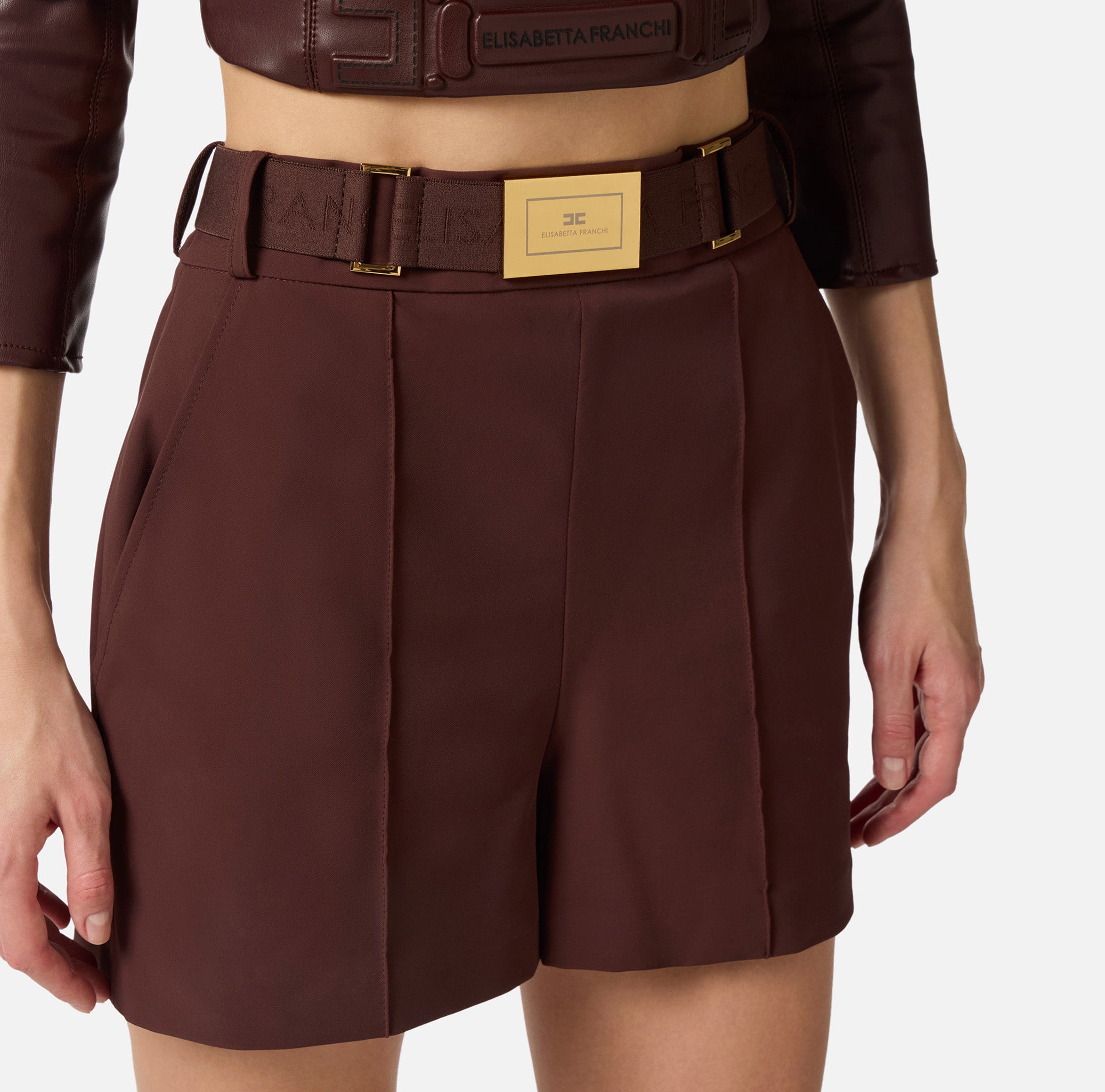 ELISABETTA FRANCHI Shorts Bielastico Cintura-Cacao