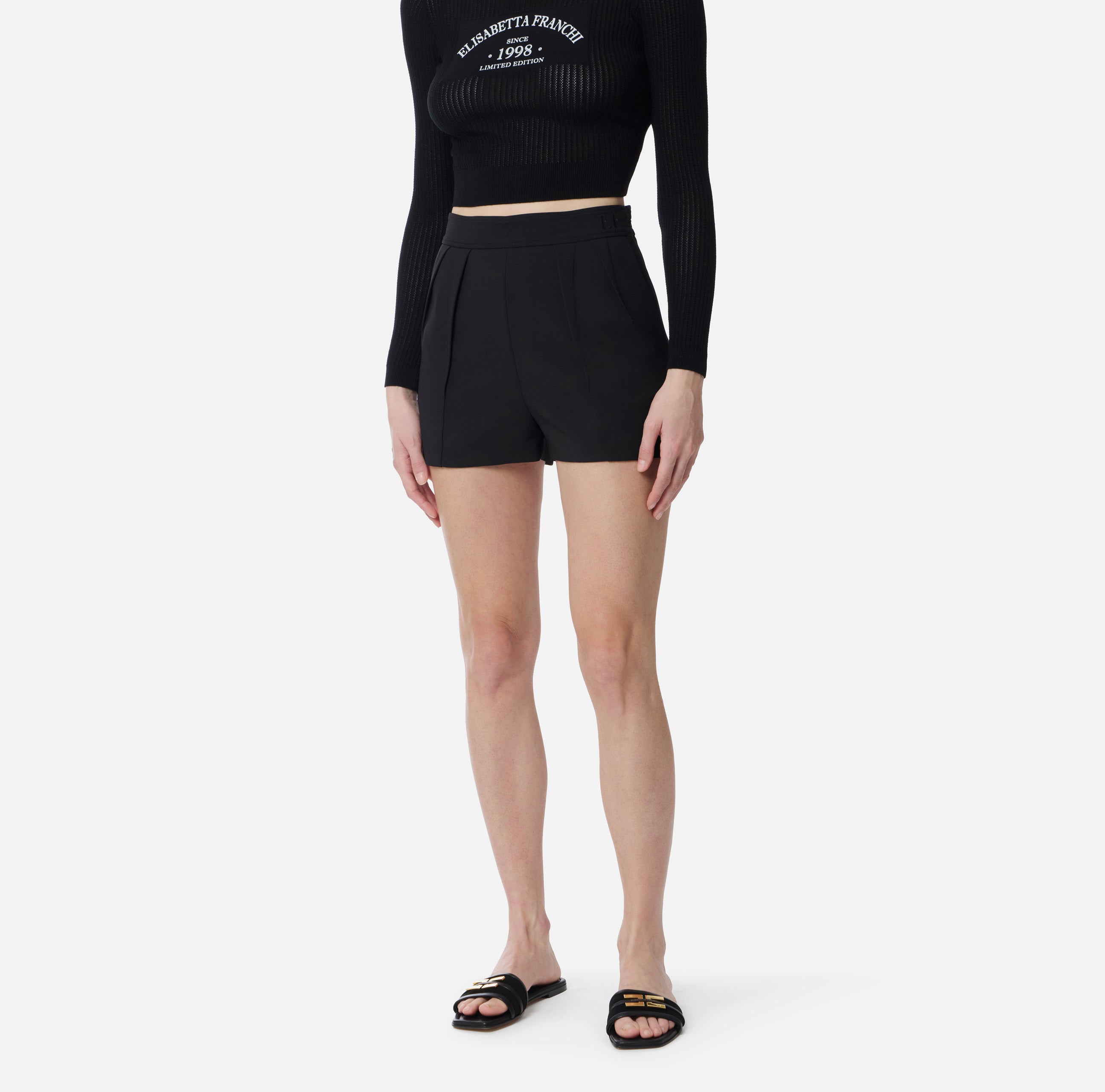 ELISABETTA FRANCHI Shorts crêpe Pinces-Nero