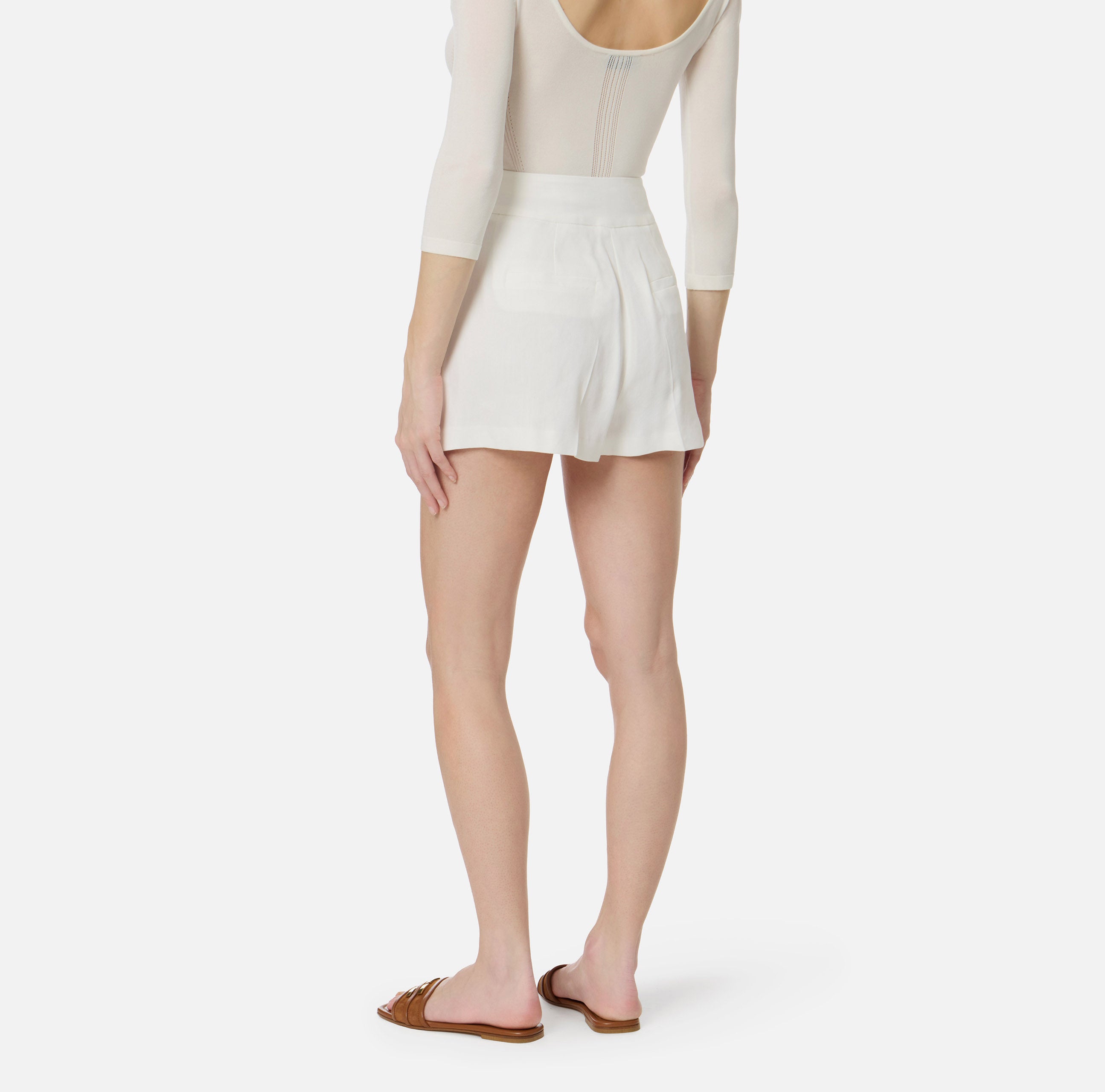 ELISABETTA FRANCHI Shorts Lino Viscosa Cinturini-Avorio