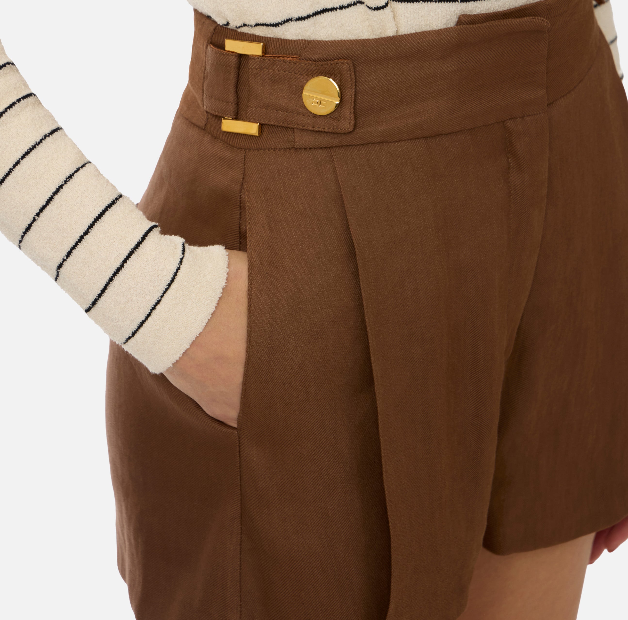 ELISABETTA FRANCHI Shorts Lino Viscosa Cinturini-Cuoio