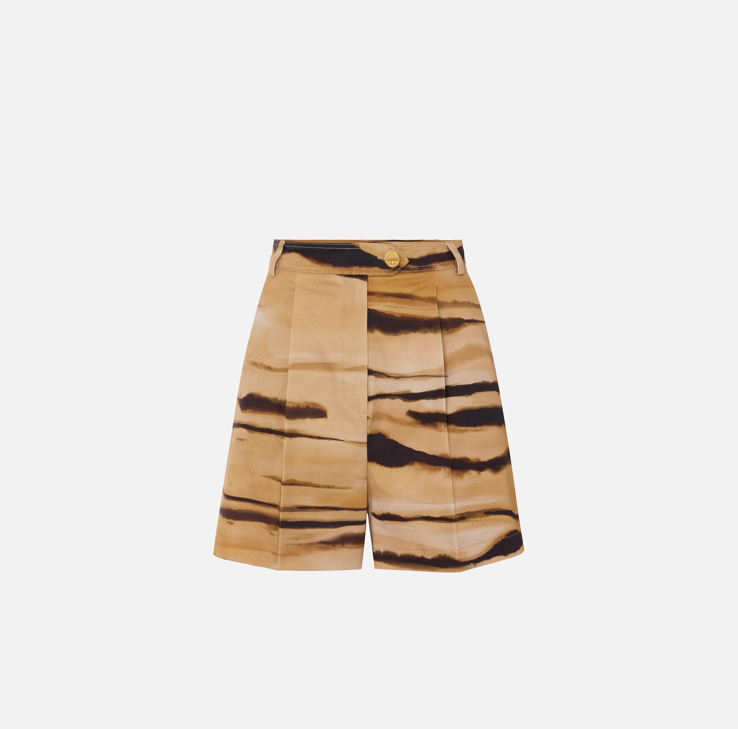 ELISABETTA FRANCHI Shorts Drill Cotone Stampa Tigrata-Cammello