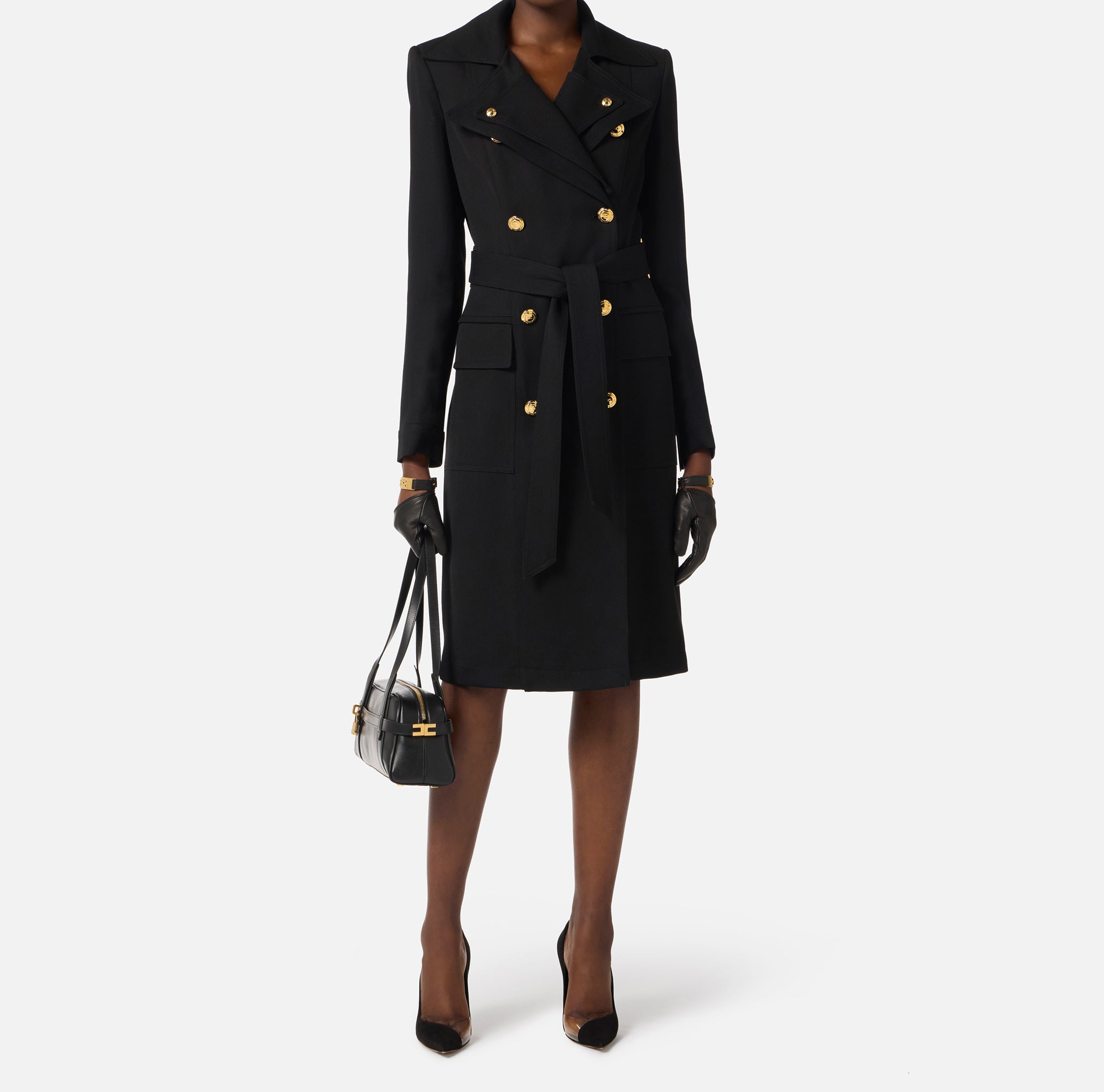 ELISABETTA FRANCHI Trench Gabardina Doppio Rever-Nero