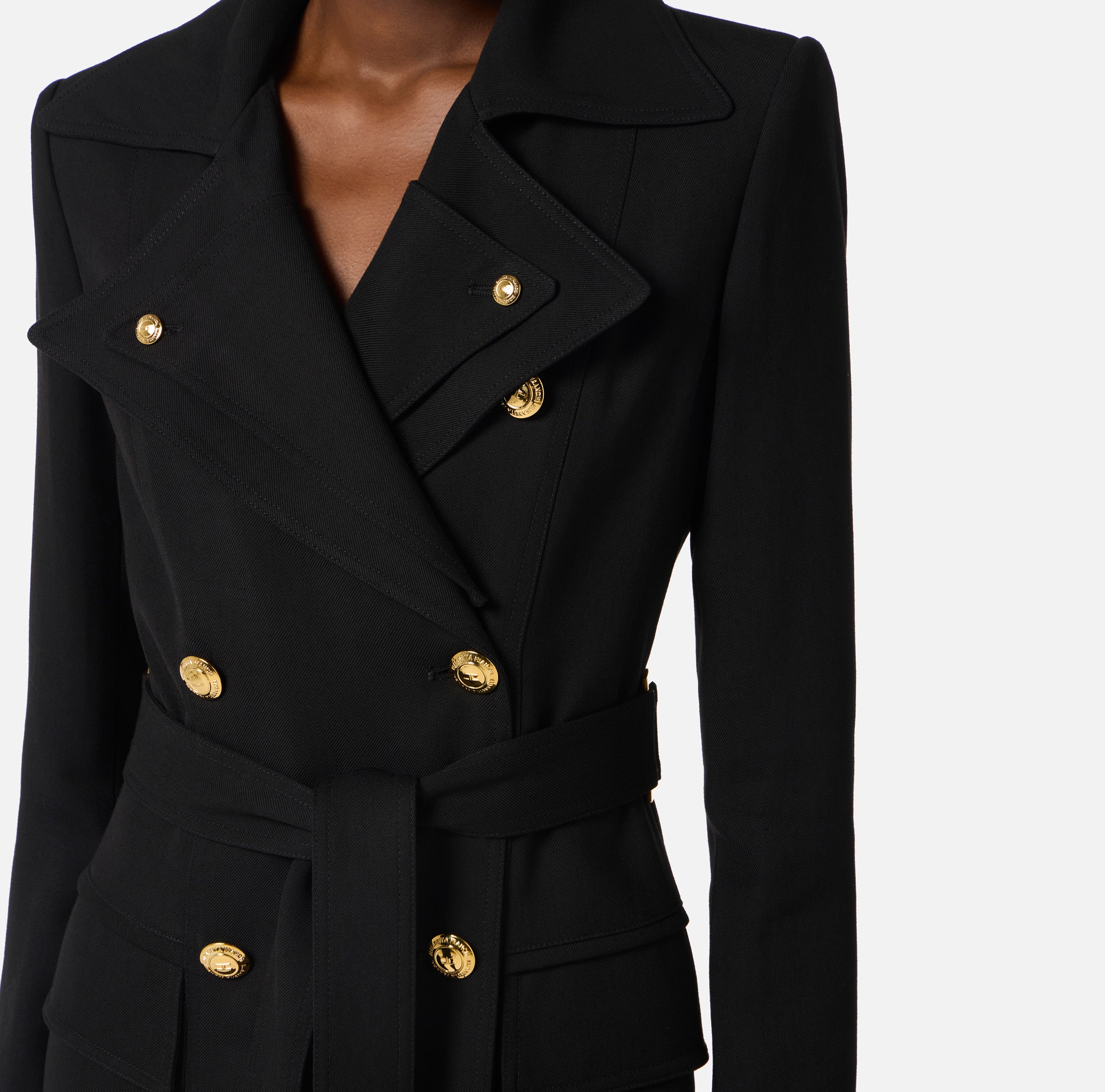 ELISABETTA FRANCHI Trench Gabardina Doppio Rever-Nero