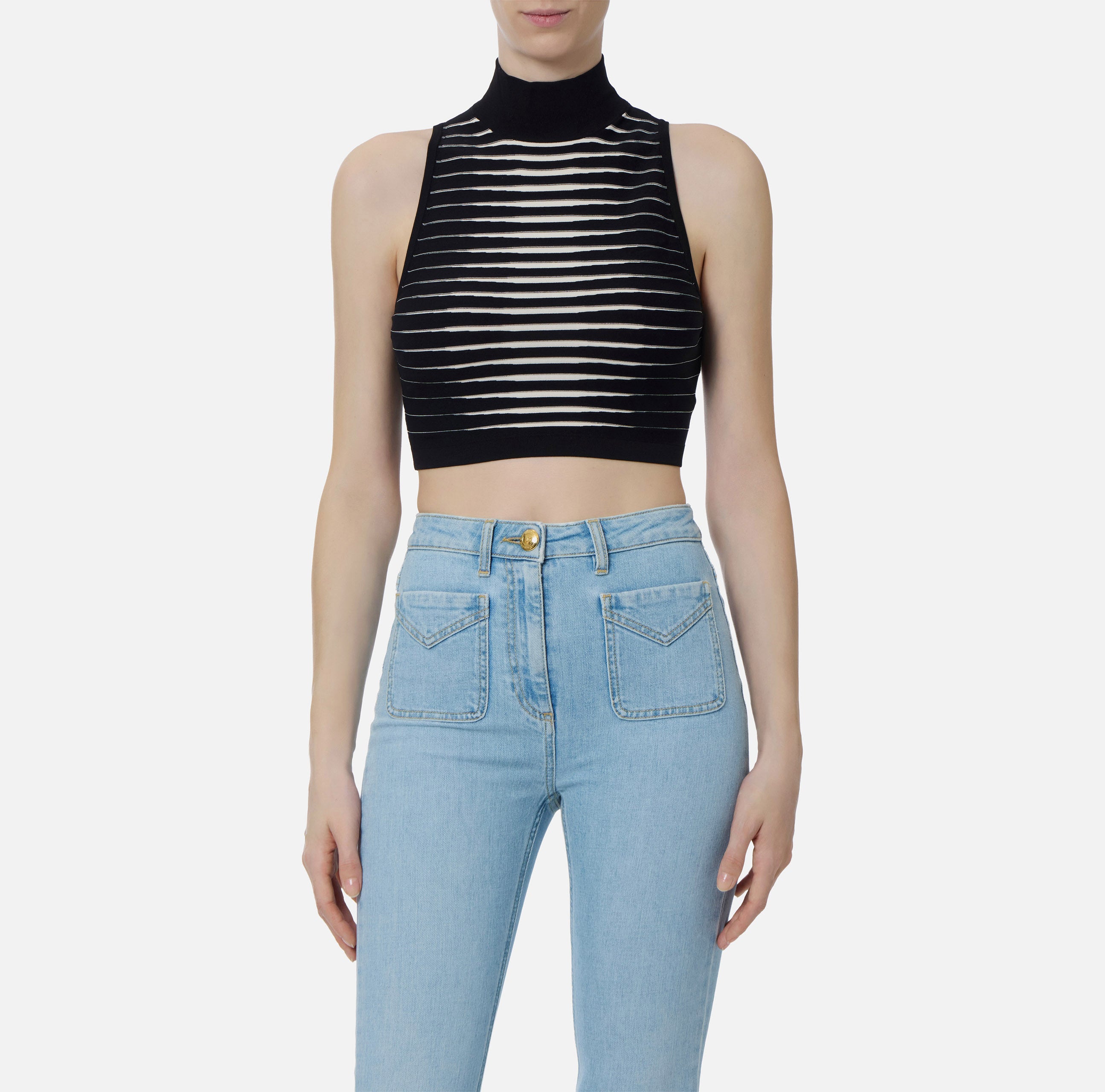 ELISABETTA FRANCHI Top Maglia Jacquard Zebra-Nero/Burro