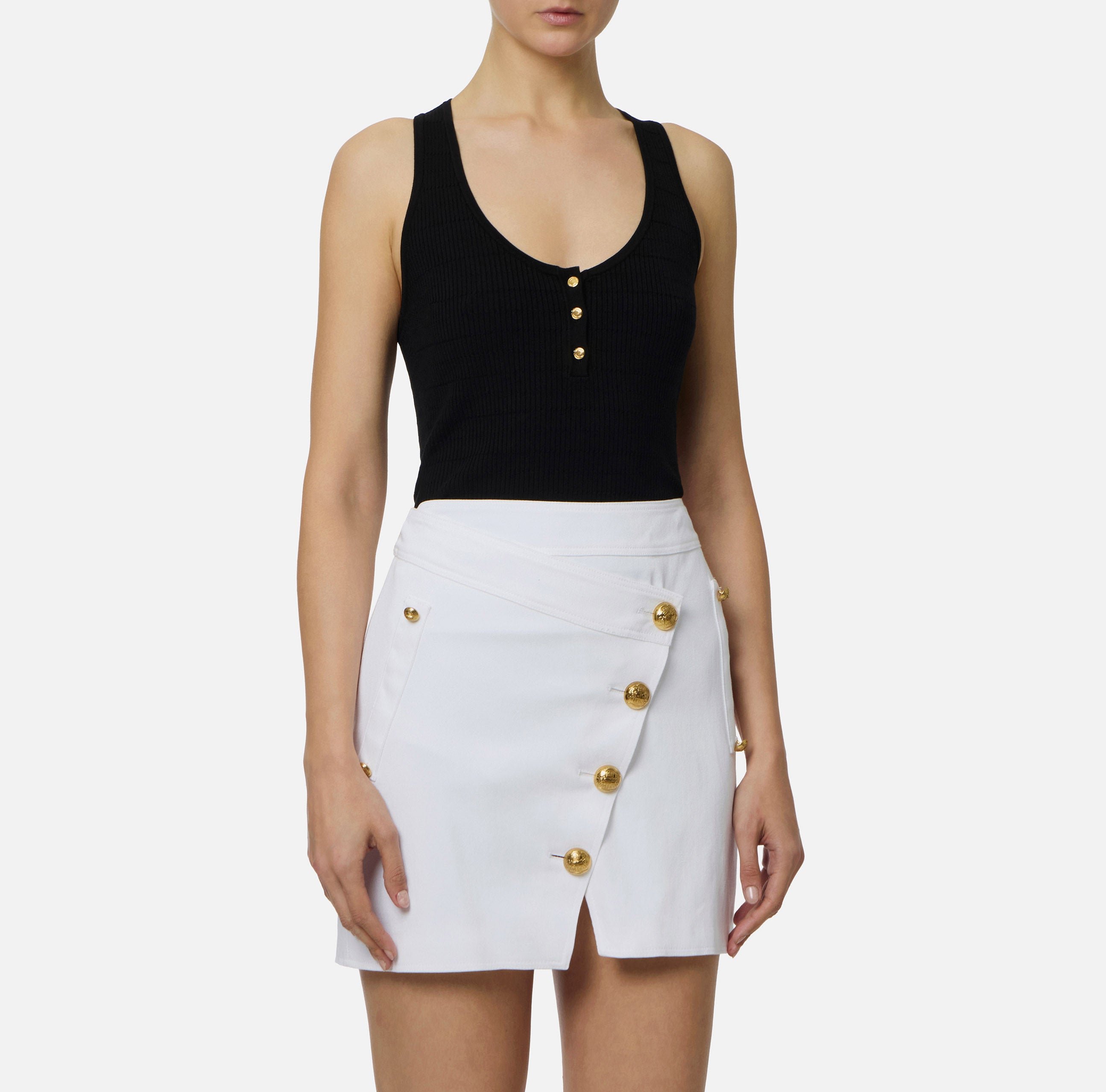 ELISABETTA FRANCHI Top Maglia Costine Micro Trecce-Nero