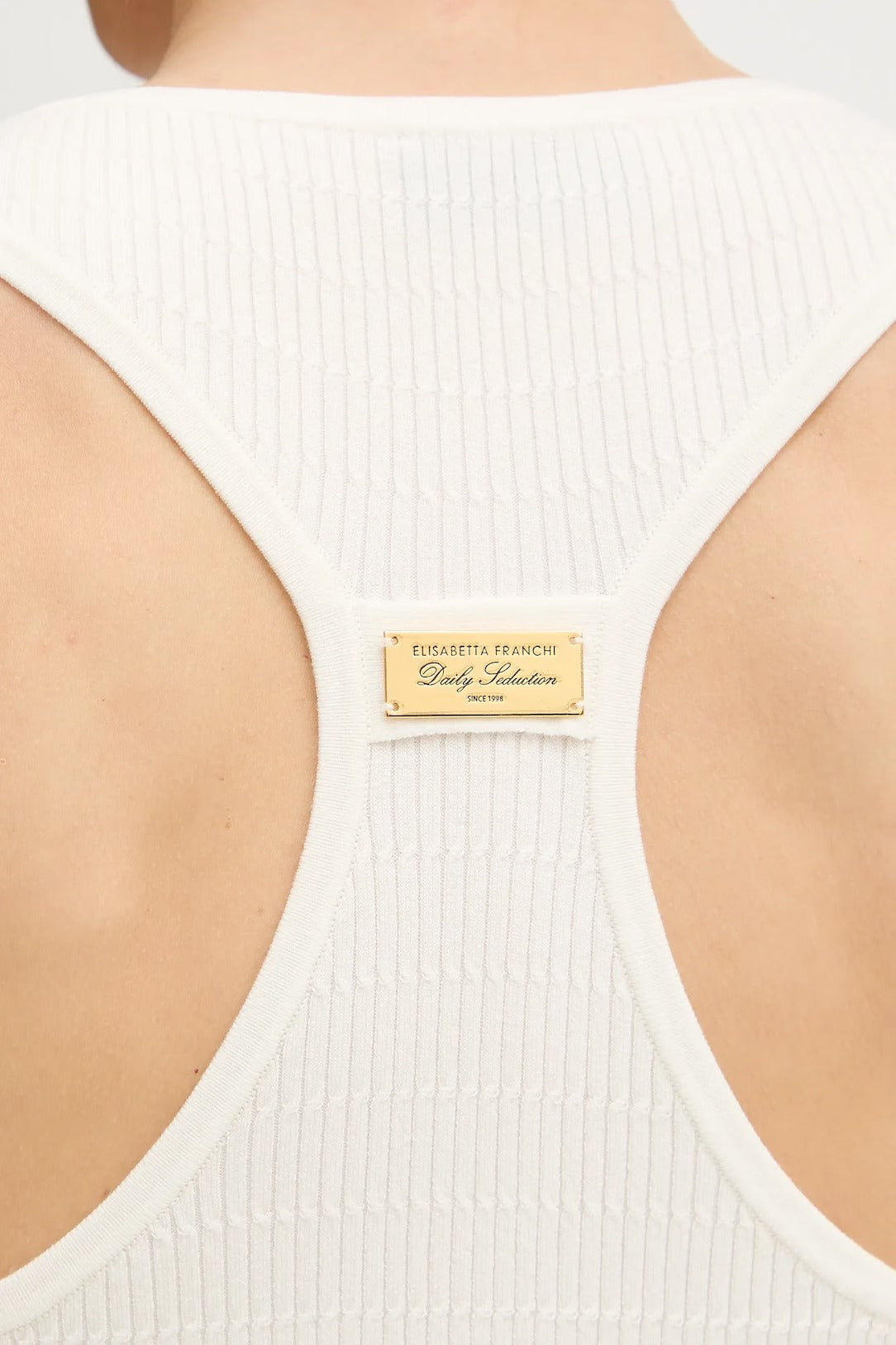 ELISABETTA FRANCHI Top Maglia Costine Micro Trecce-Avorio