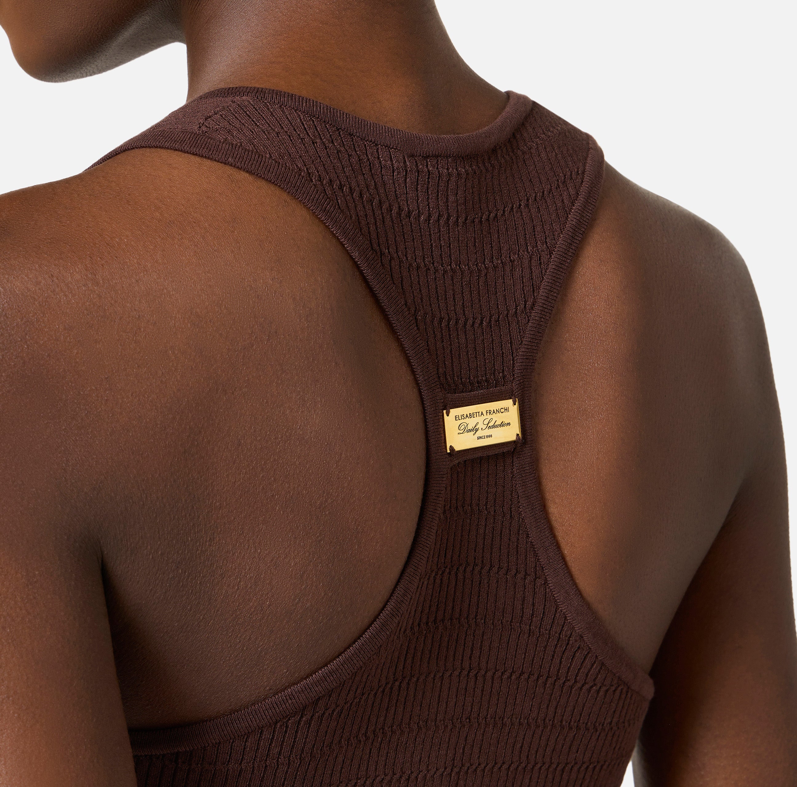 ELISABETTA FRANCHI Top Maglia Costine Micro Trecce-Cacao